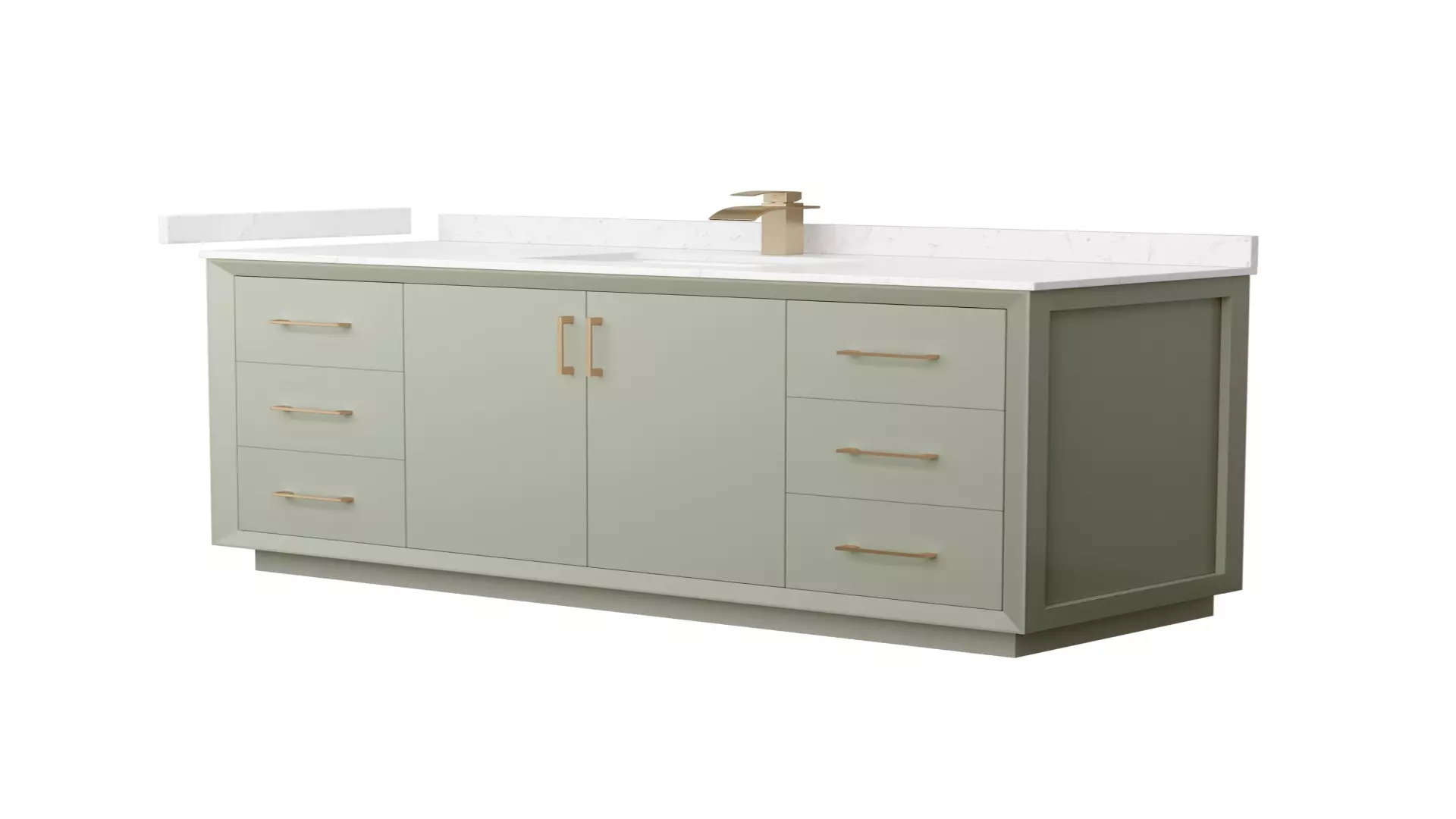Strada 60 Inch Single Bathroom Vanity in Light Green, Carrara Cultured Marble Countertop, Undermount Square Sink, Satin Bronze Trim material