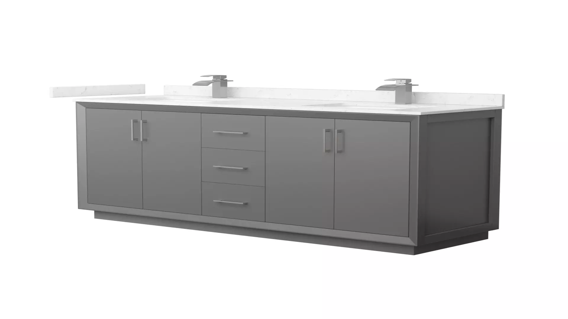 Strada 66 Inch Double Bathroom Vanity in Dark Gray, Carrara Cultured Marble Countertop, Undermount Square Sink, Brushed Nickel Trim material