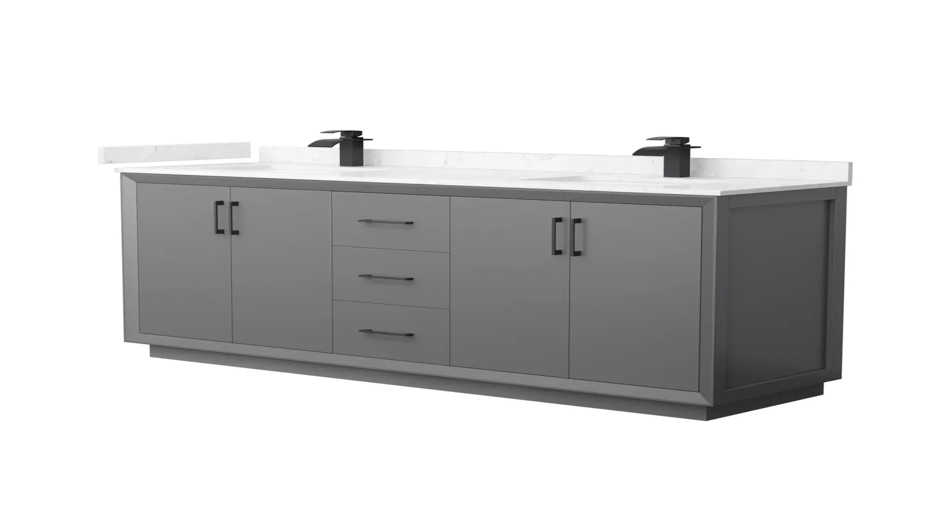 Strada 72 Inch Double Bathroom Vanity in Dark Gray, Carrara Cultured Marble Countertop, Undermount Square Sink, Matte Black Trim material