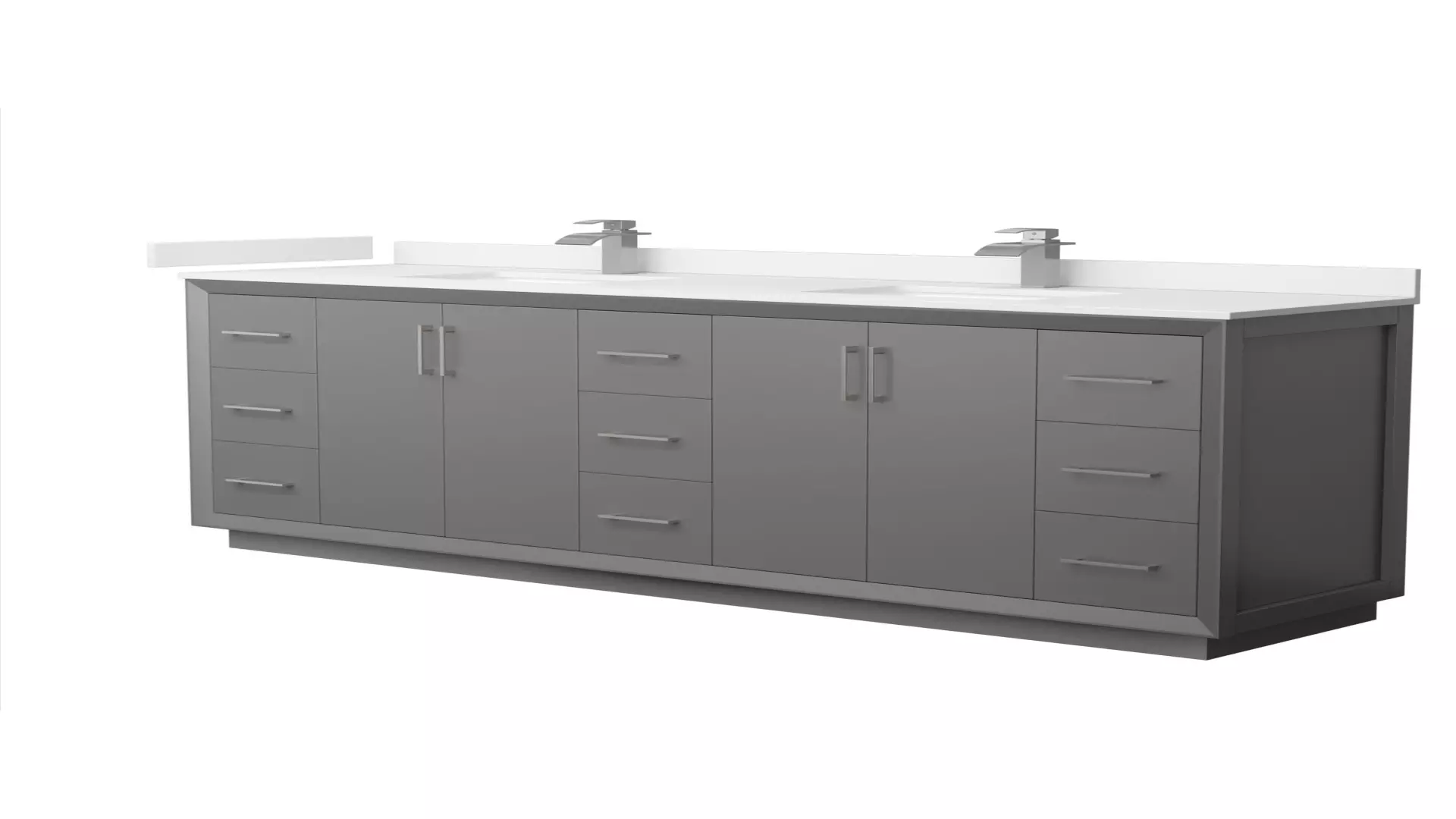 Strada 84 Inch Double Bathroom Vanity in Dark Gray, White Cultured Marble Countertop, Undermount Square Sink, Brushed Nickel Trim material