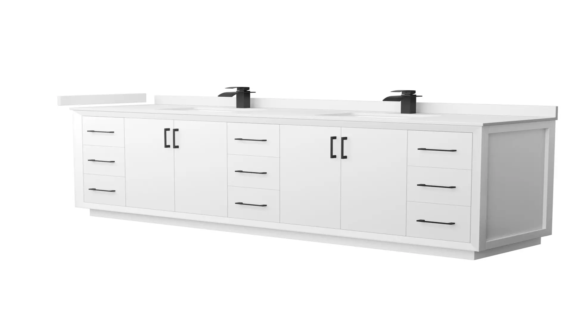 Strada 84 Inch Double Bathroom Vanity in White, White Cultured Marble Countertop, Undermount Square Sink, Matte Black Trim material