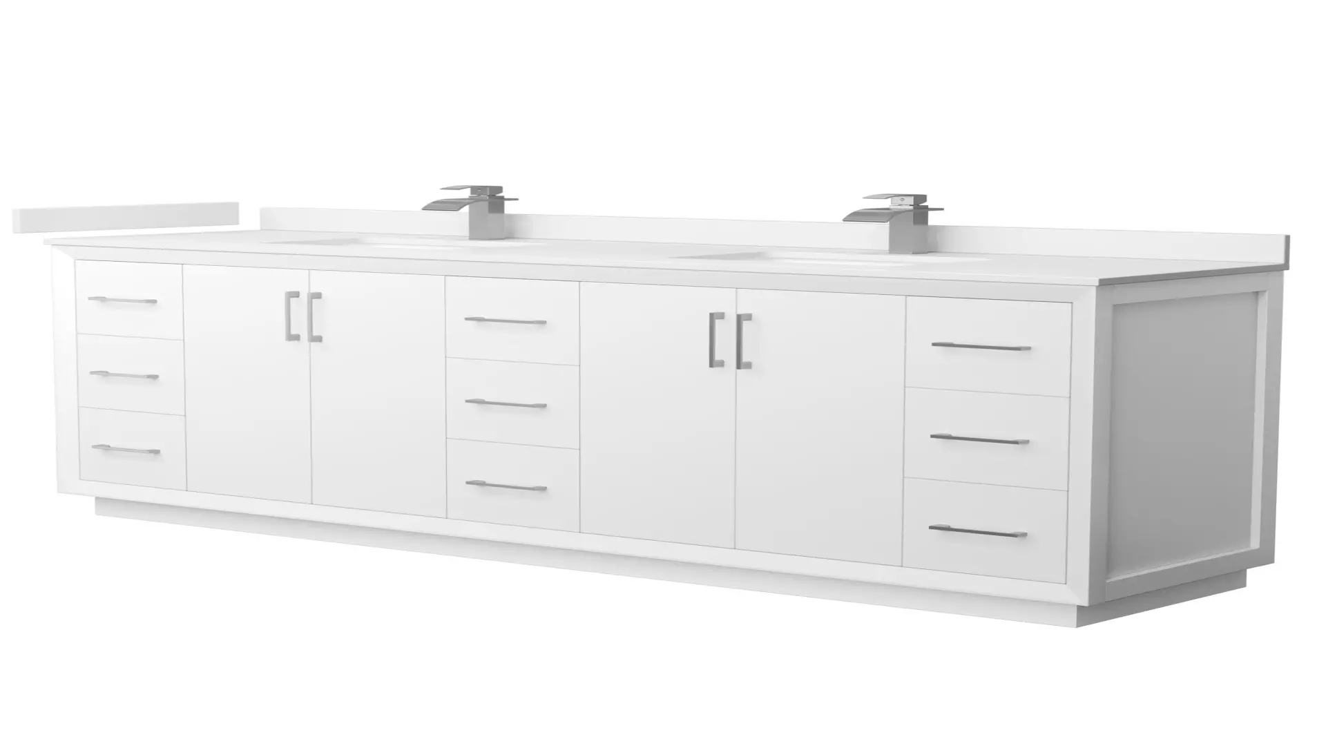 Strada 84 Inch Double Bathroom Vanity in White, White Cultured Marble Countertop, Undermount Square Sink, Brushed Nickel Trim material