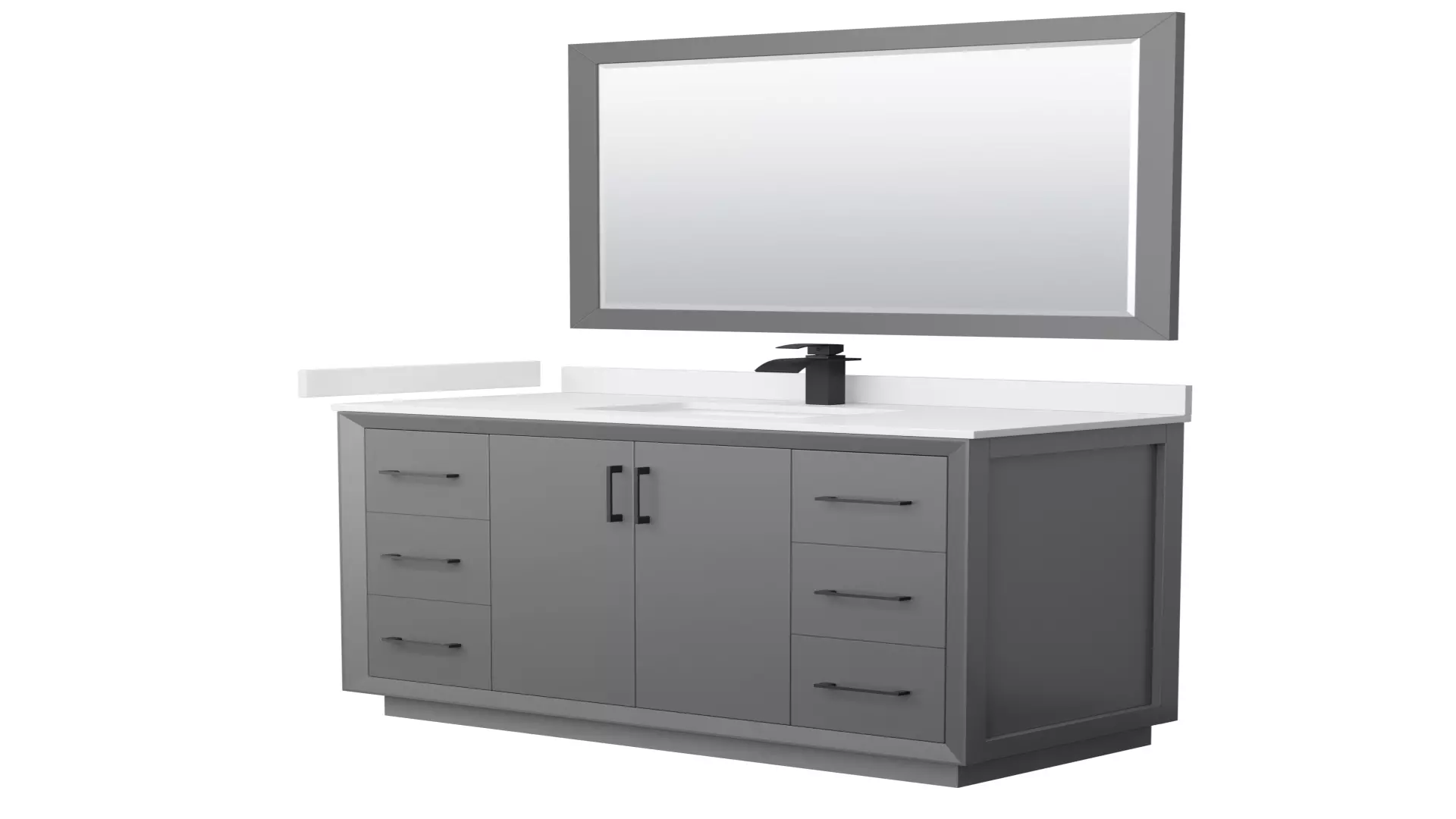 Strada 48 Inch Single Bathroom Vanity in Dark Gray, White Cultured Marble Countertop, Undermount Square Sink, Matte Black Trim, 46 Inch Mirror material