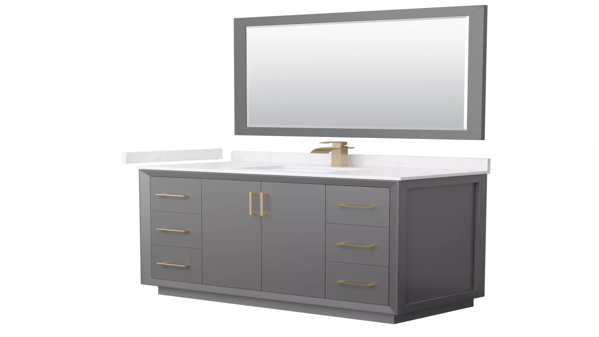 Strada 48 Inch Single Bathroom Vanity in Dark Gray, Carrara Cultured Marble Countertop, Undermount Square Sink, Satin Bronze Trim, 46 Inch Mirror material