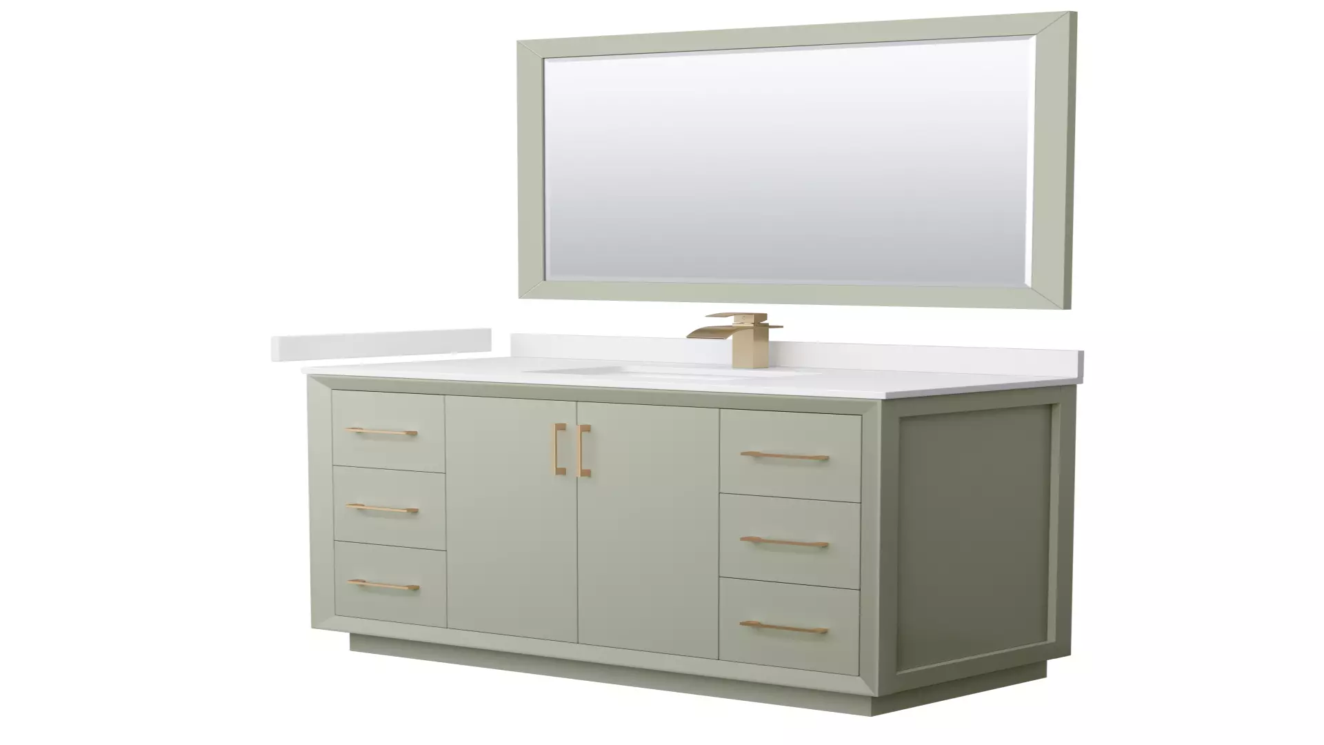 Strada 48 Inch Single Bathroom Vanity in Light Green, White Cultured Marble Countertop, Undermount Square Sink, Satin Bronze Trim, 46 Inch Mirror material
