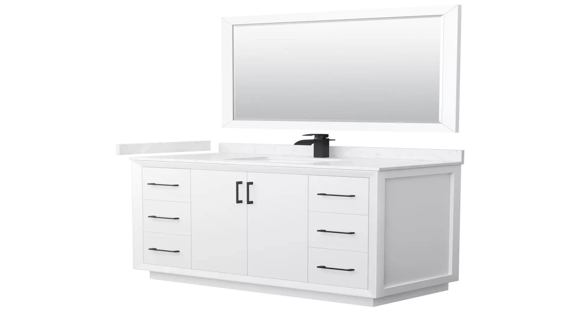 Strada 48 Inch Single Bathroom Vanity in White, Carrara Cultured Marble Countertop, Undermount Square Sink, Matte Black Trim, 46 Inch Mirror material