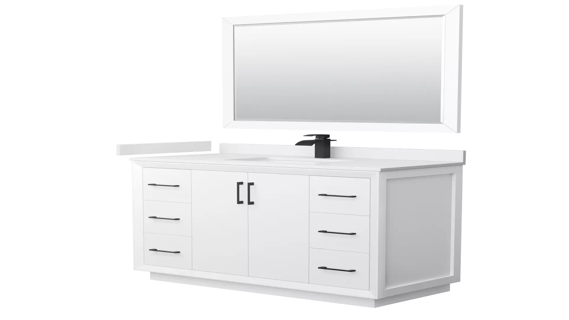 Strada 48 Inch Single Bathroom Vanity in White, White Cultured Marble Countertop, Undermount Square Sink, Matte Black Trim, 46 Inch Mirror material