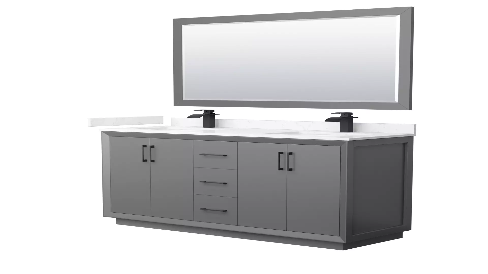 Strada 60 Inch Double Bathroom Vanity in Dark Gray, Carrara Cultured Marble Countertop, Undermount Square Sink, Matte Black Trim, 58 Inch Mirror material