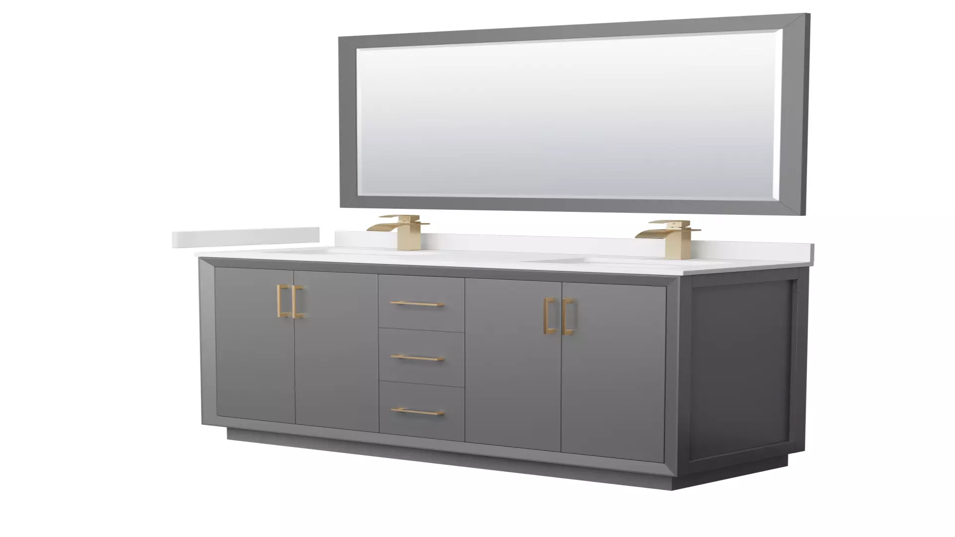 Strada 60 Inch Double Bathroom Vanity in Dark Gray, White Cultured Marble Countertop, Undermount Square Sink, Satin Bronze Trim, 58 Inch Mirror material