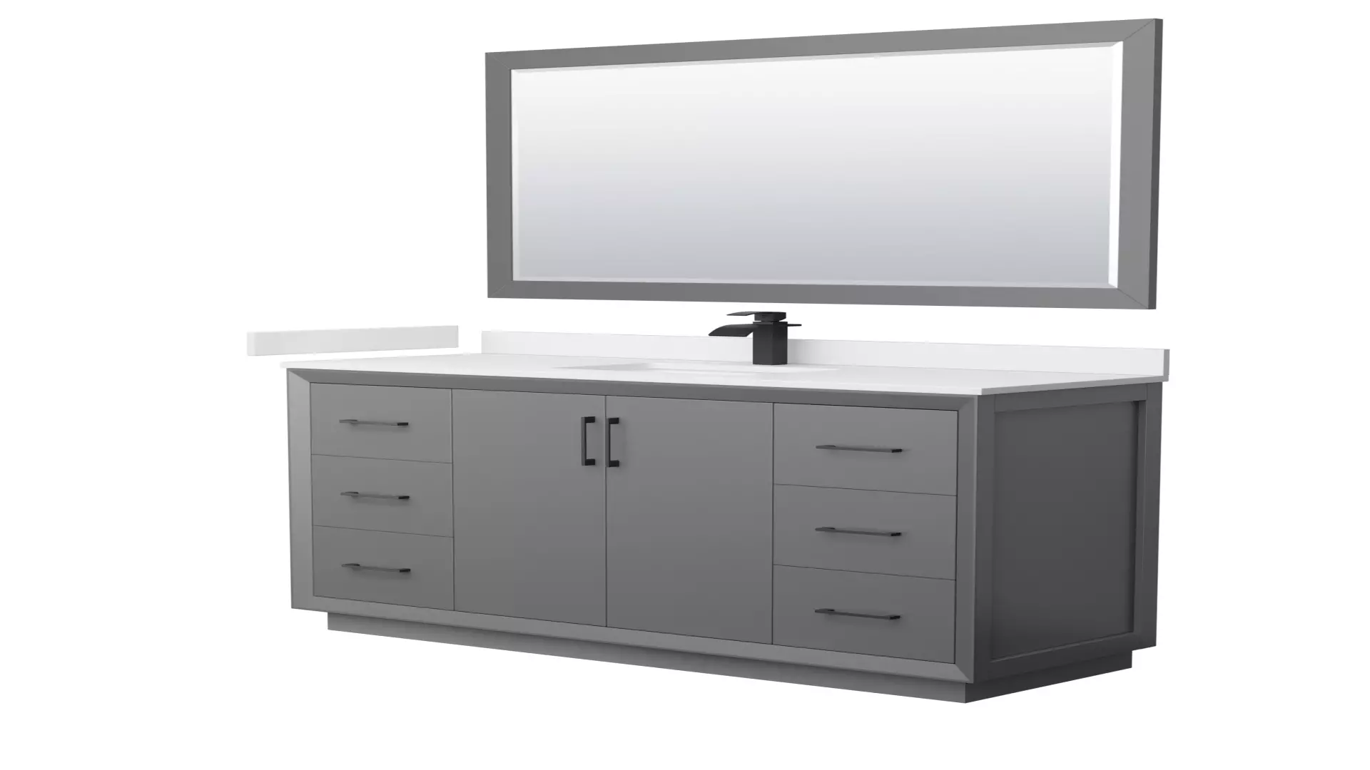 Strada 60 Inch Single Bathroom Vanity in Dark Gray, White Cultured Marble Countertop, Undermount Square Sink, Matte Black Trim, 58 Inch Mirror material