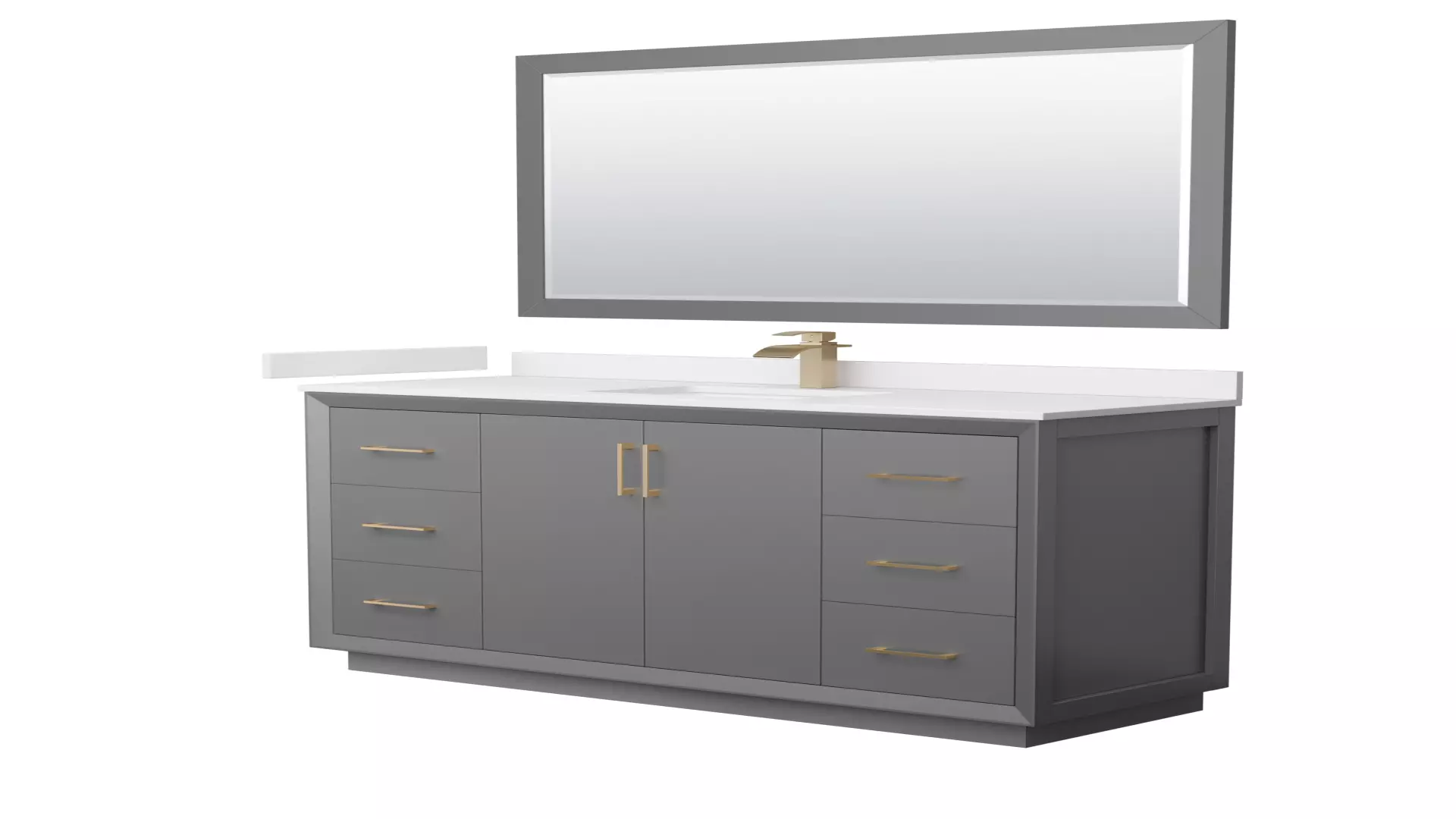 Strada 60 Inch Single Bathroom Vanity in Dark Gray, White Cultured Marble Countertop, Undermount Square Sink, Satin Bronze Trim, 58 Inch Mirror material