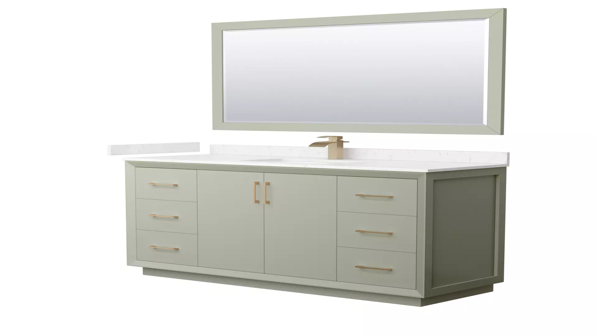 Strada 60 Inch Single Bathroom Vanity in Light Green, Carrara Cultured Marble Countertop, Undermount Square Sink, Satin Bronze Trim, 58 Inch Mirror material