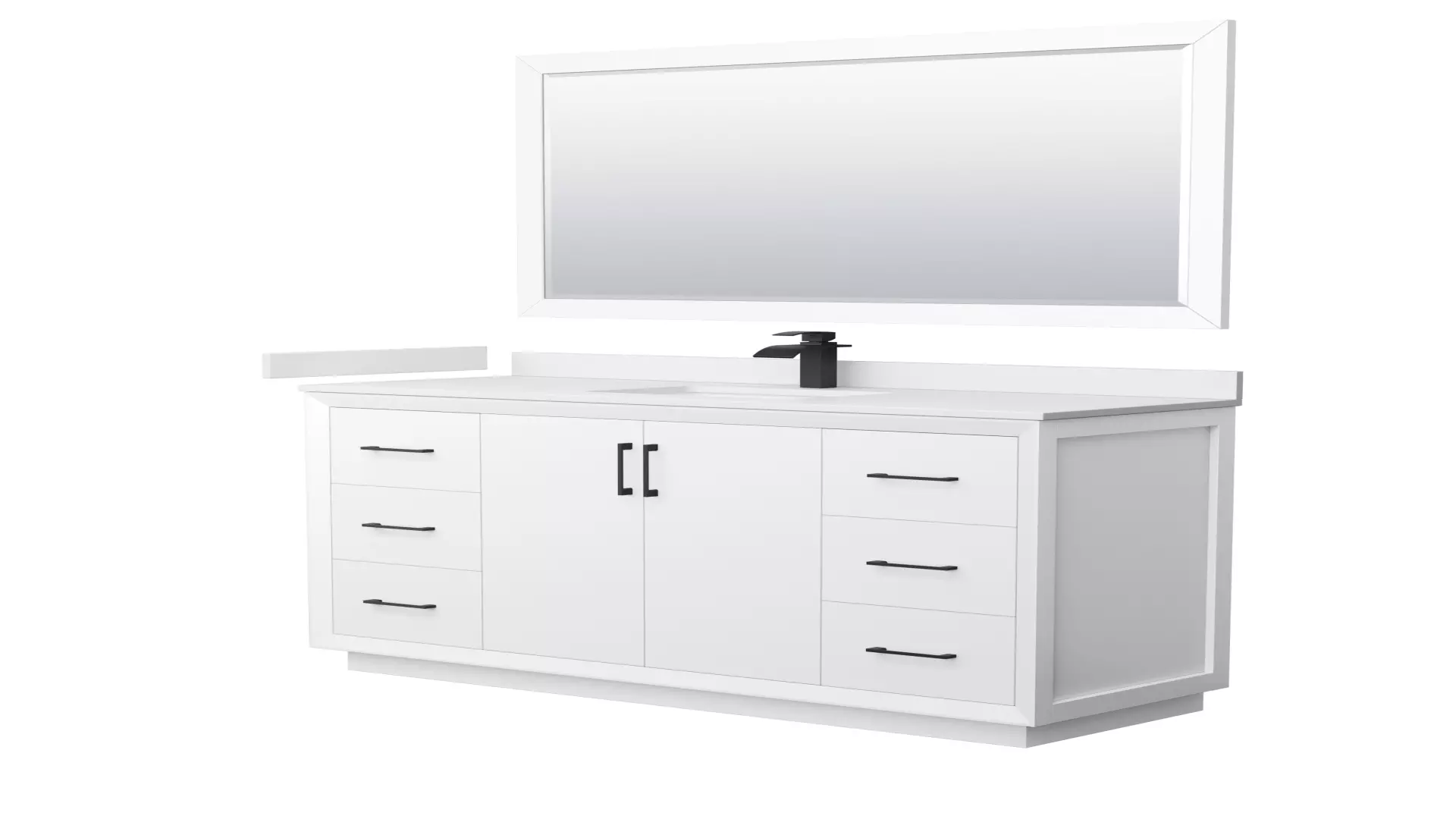 Strada 60 Inch Single Bathroom Vanity in White, White Cultured Marble Countertop, Undermount Square Sink, Matte Black Trim, 58 Inch Mirror material