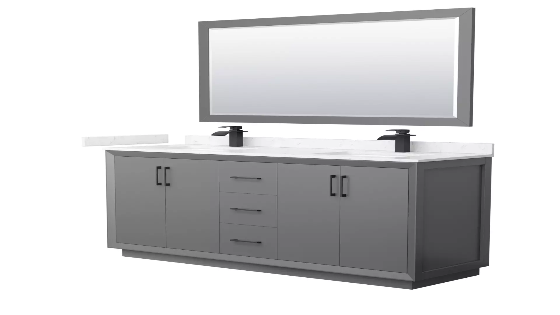 Strada 66 Inch Double Bathroom Vanity in Dark Gray, Carrara Cultured Marble Countertop, Undermount Square Sink, Matte Black Trim, 58 Inch Mirror material