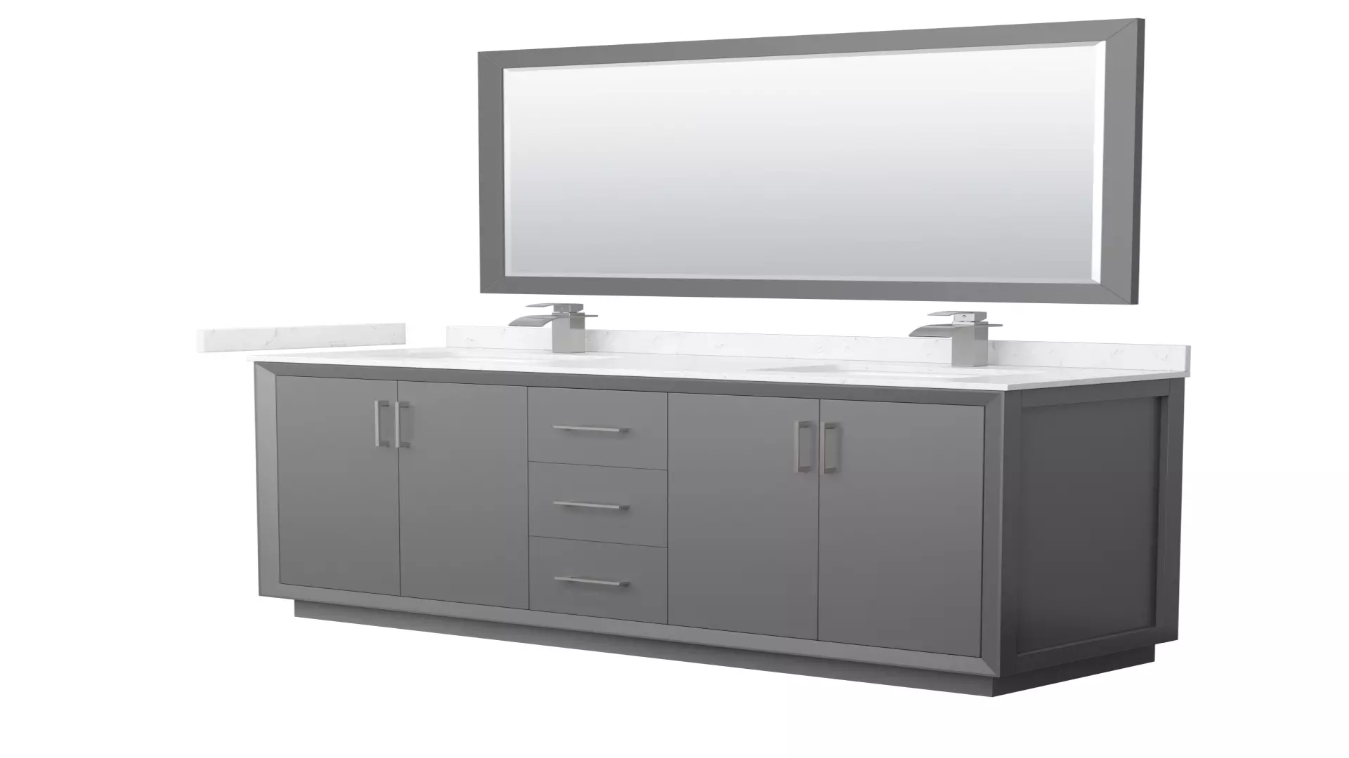 Strada 66 Inch Double Bathroom Vanity in Dark Gray, Carrara Cultured Marble Countertop, Undermount Square Sink, Brushed Nickel Trim, 58 Inch Mirror material