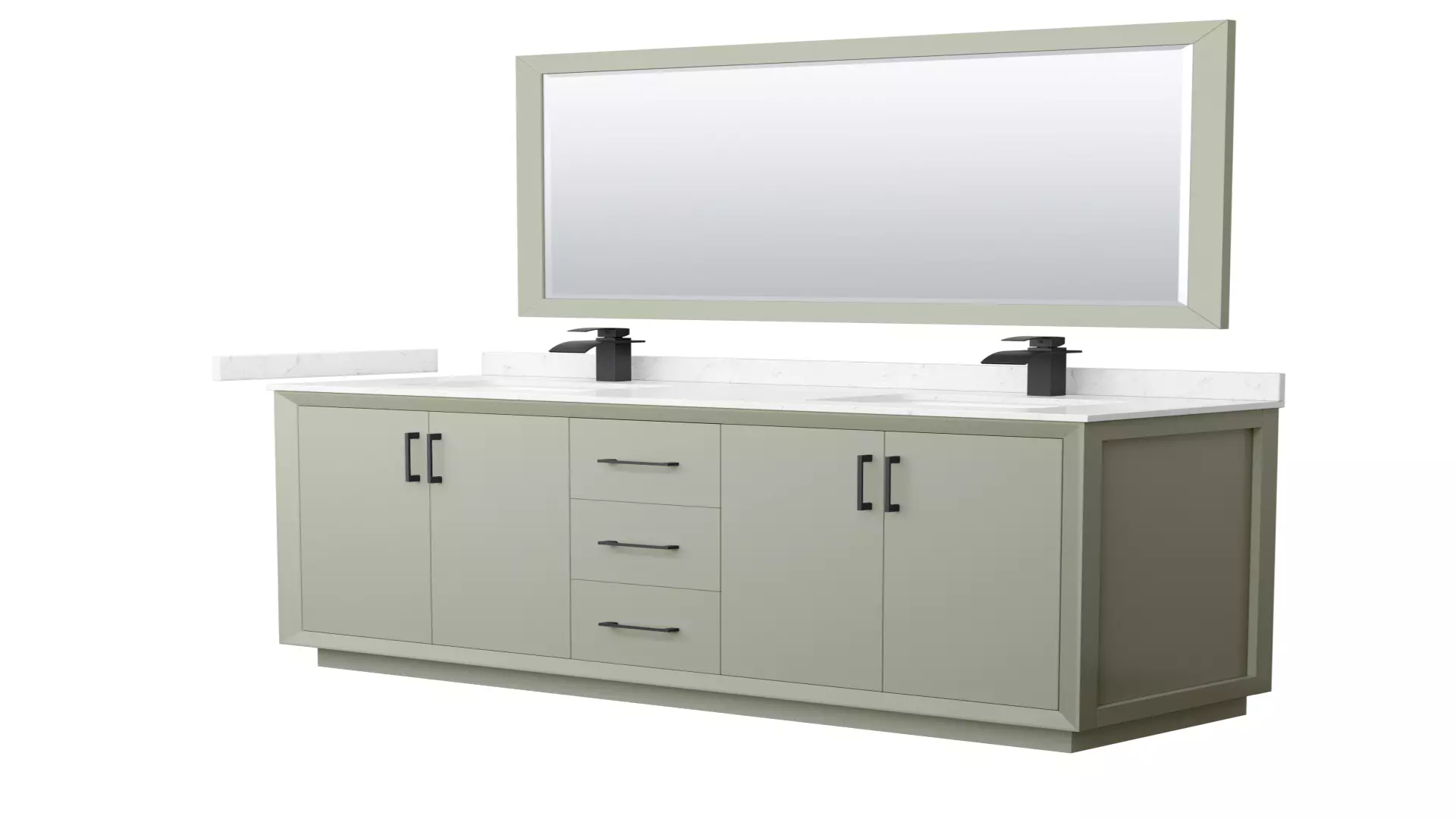 Strada 66 Inch Double Bathroom Vanity in Light Green, Carrara Cultured Marble Countertop, Undermount Square Sinks, Matte Black Trim, 58 Inch Mirror material