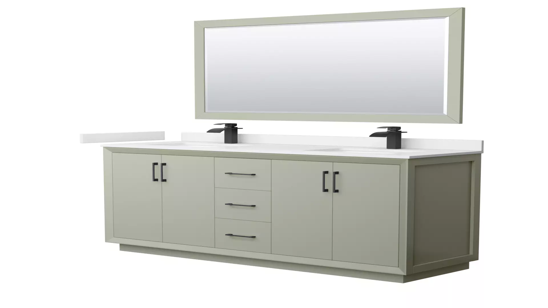 Strada 66 Inch Double Bathroom Vanity in Light Green, White Cultured Marble Countertop, Undermount Square Sinks, Matte Black Trim, 58 Inch Mirror material