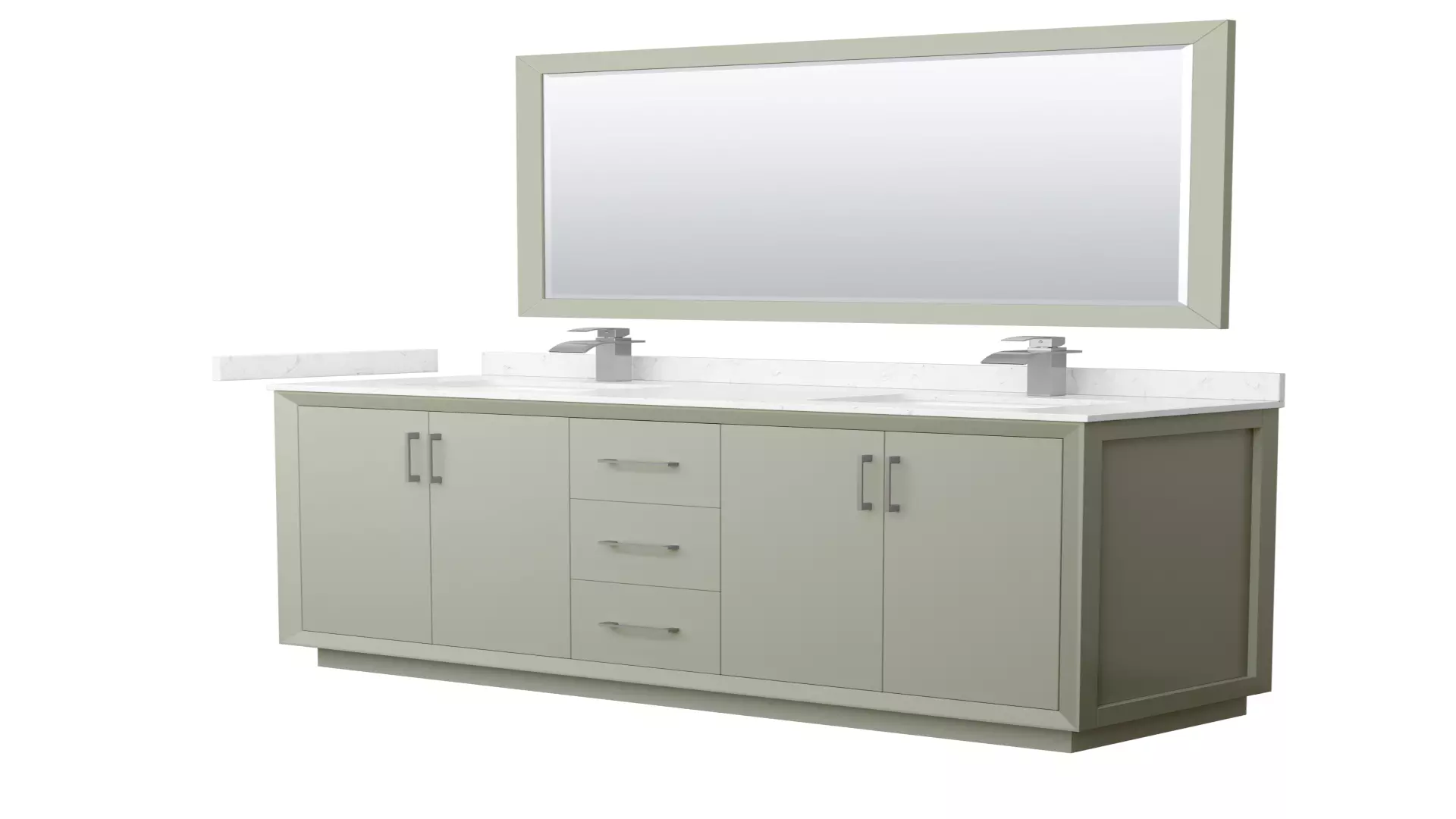 Strada 66 Inch Double Bathroom Vanity in Light Green, Carrara Cultured Marble Countertop, Undermount Square Sinks, Brushed Nickel Trim, 58 Inch Mirror material