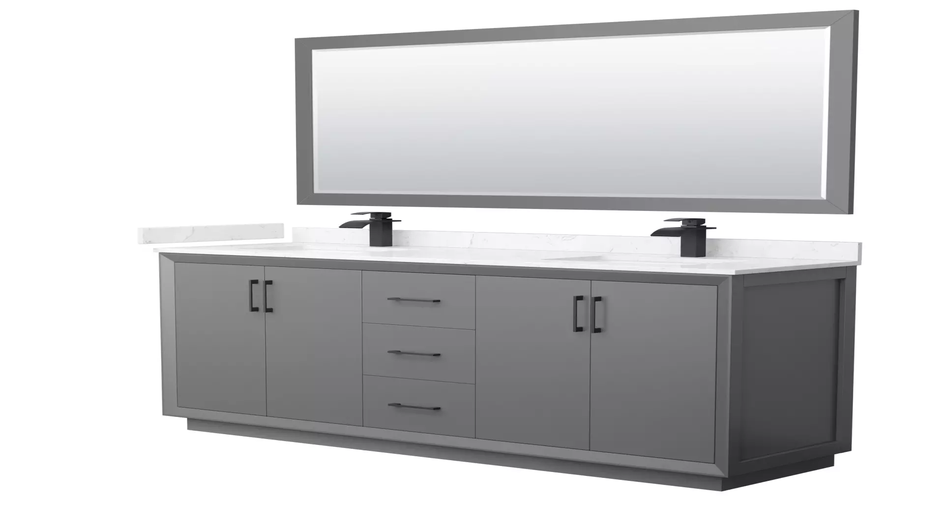 Strada 72 Inch Double Bathroom Vanity in Dark Gray, Carrara Cultured Marble Countertop, Undermount Square Sink, Matte Black Trim, 70 Inch Mirror material