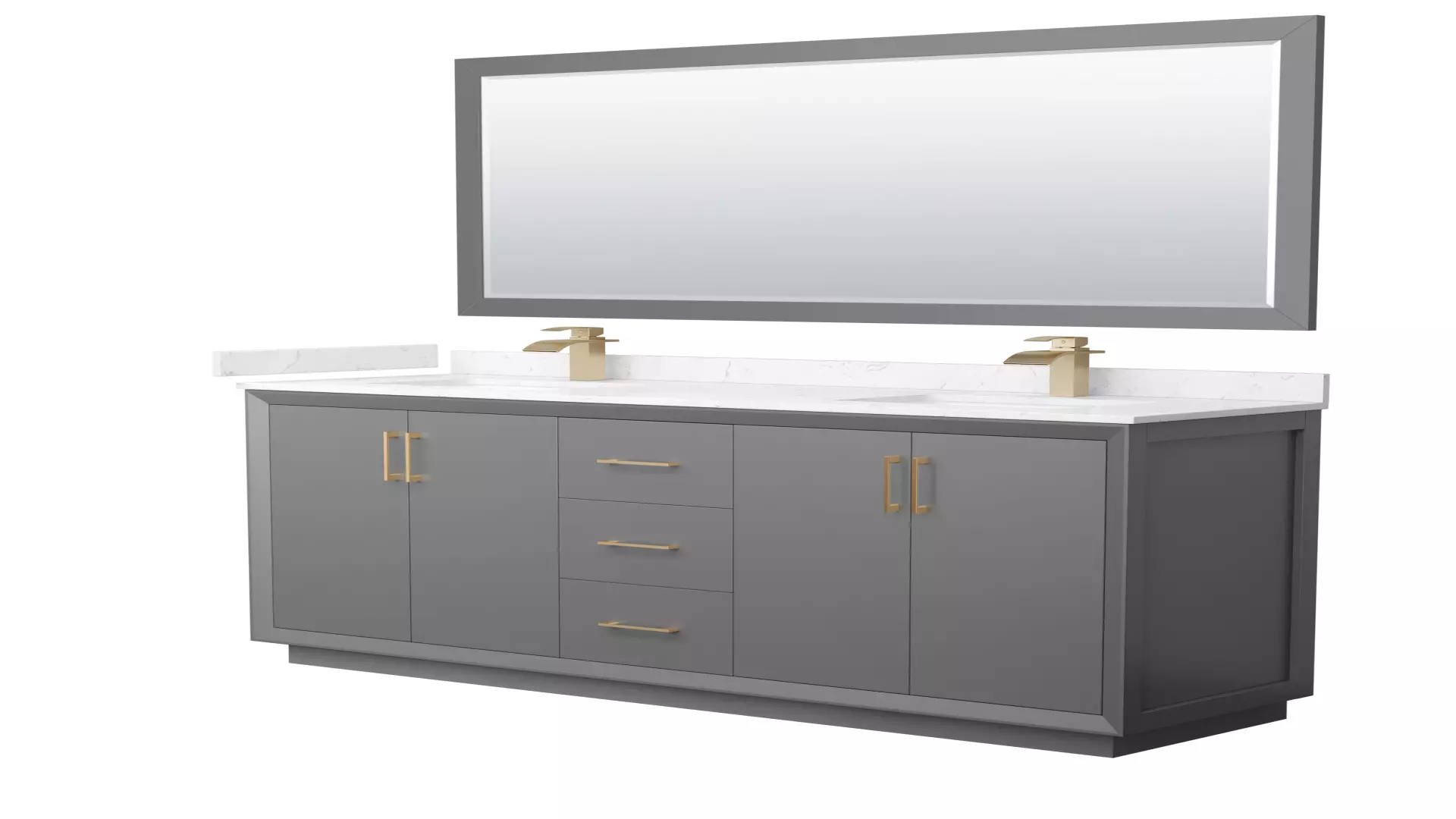 Strada 72 Inch Double Bathroom Vanity in Dark Gray, Carrara Cultured Marble Countertop, Undermount Square Sink, Satin Bronze Trim, 70 Inch Mirror material