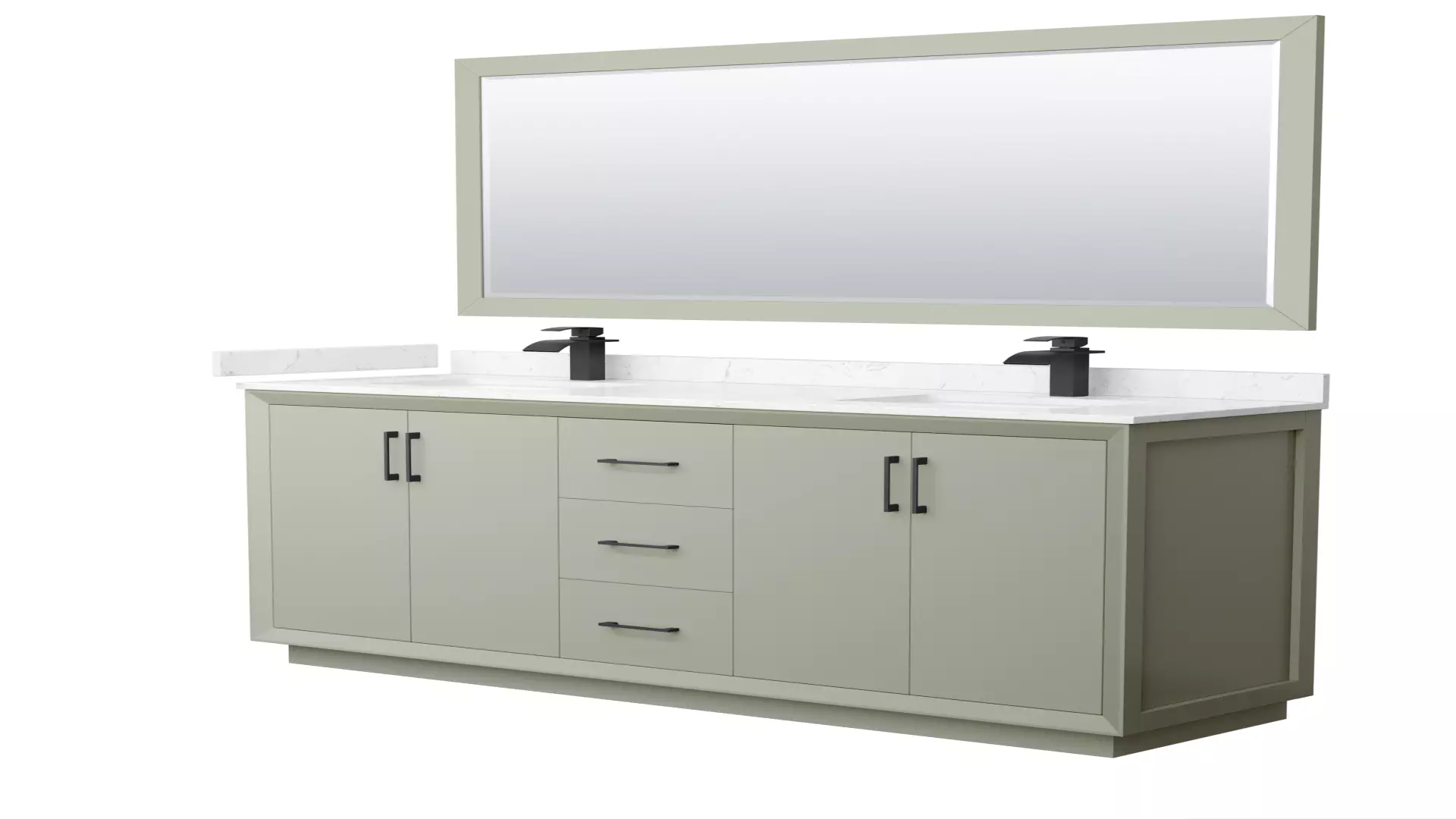 Strada 72 Inch Double Bathroom Vanity in Light Green, Carrara Cultured Marble Countertop, Undermount Square Sinks, Matte Black Trim, 70 Inch Mirror material