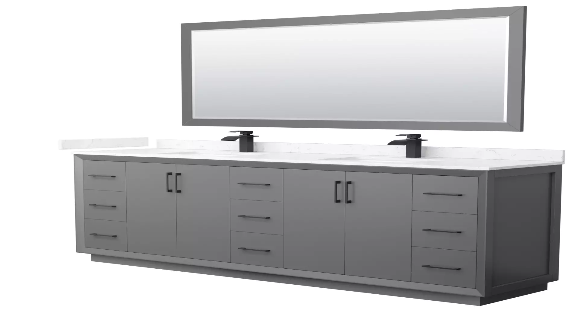 Strada 84 Inch Double Bathroom Vanity in Dark Gray, Carrara Cultured Marble Countertop, Undermount Square Sink, Matte Black Trim, 70 Inch Mirror material