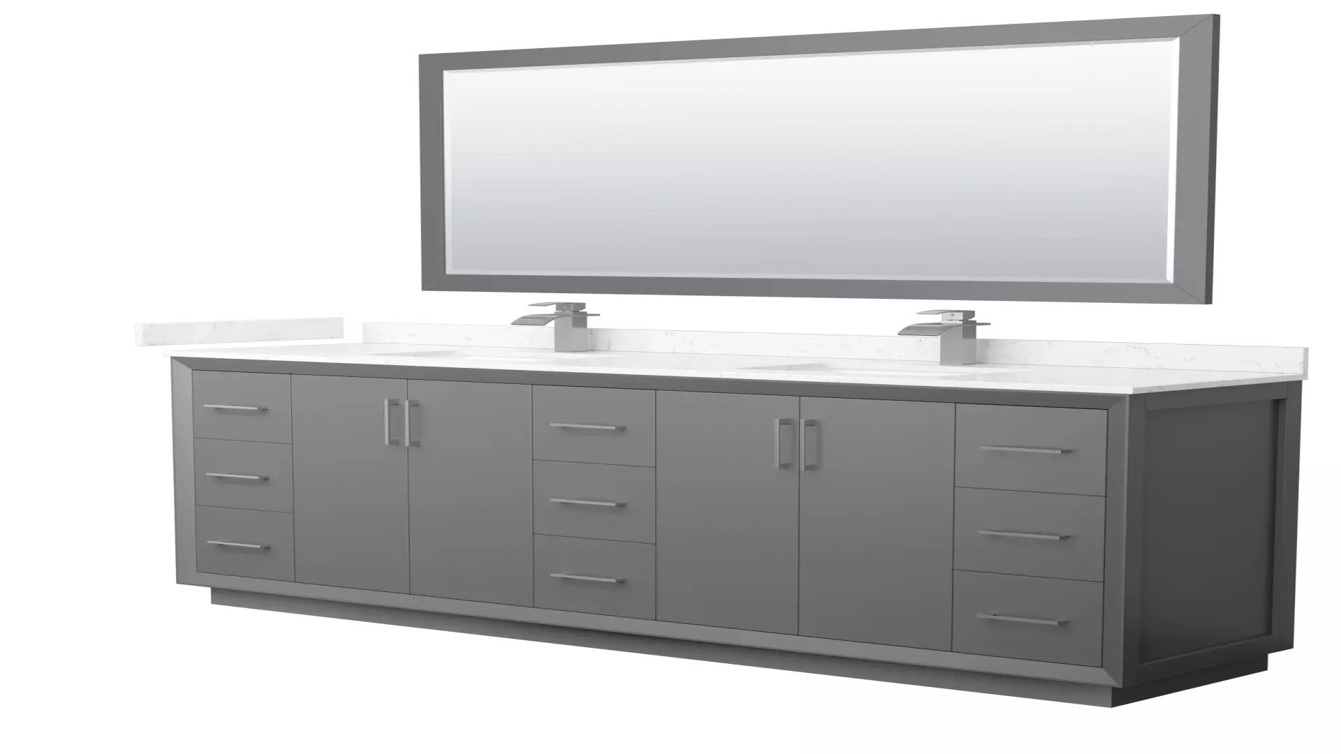 Strada 84 Inch Double Bathroom Vanity in Dark Gray, Carrara Cultured Marble Countertop, Undermount Square Sink, Brushed Nickel Trim, 70 Inch Mirror material