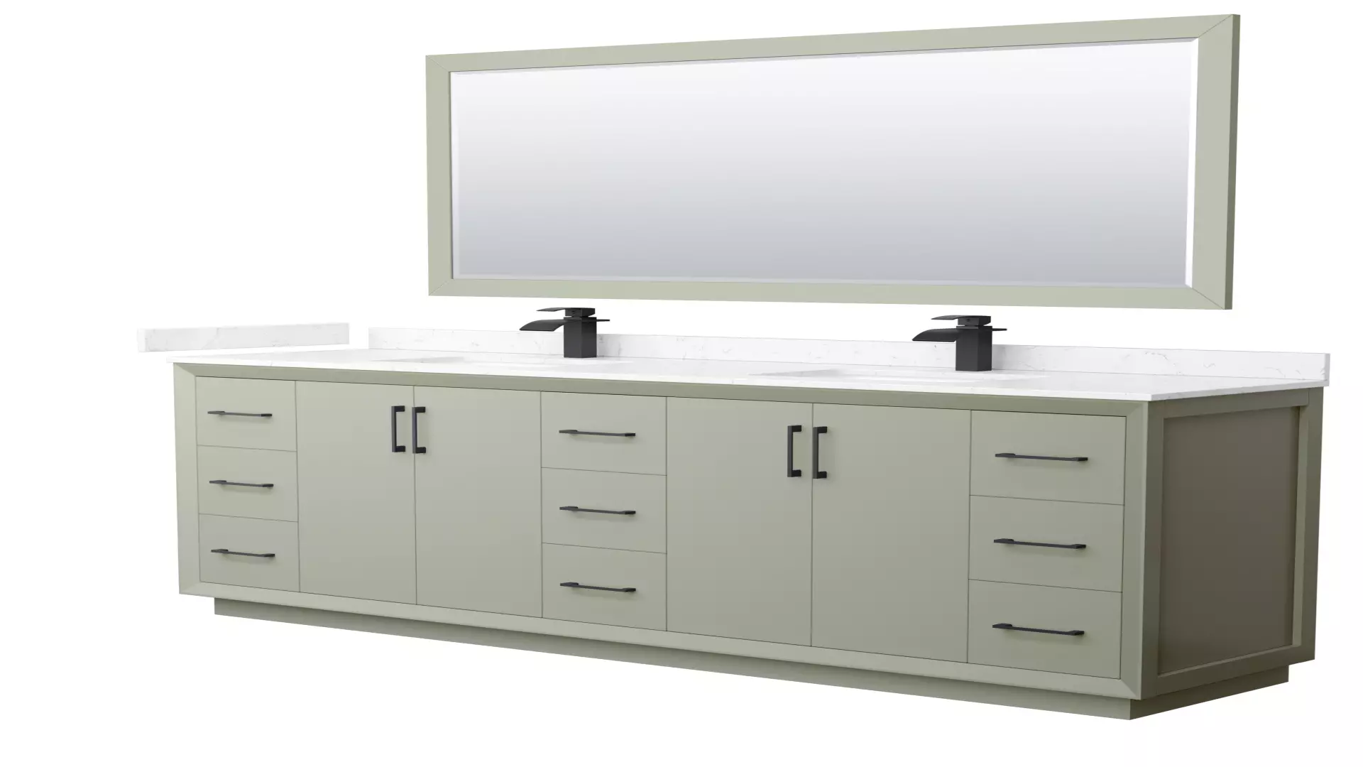 Strada 84 Inch Double Bathroom Vanity in Light Green, Carrara Cultured Marble Countertop, Undermount Square Sinks, Matte Black Trim, 70 Inch Mirror material