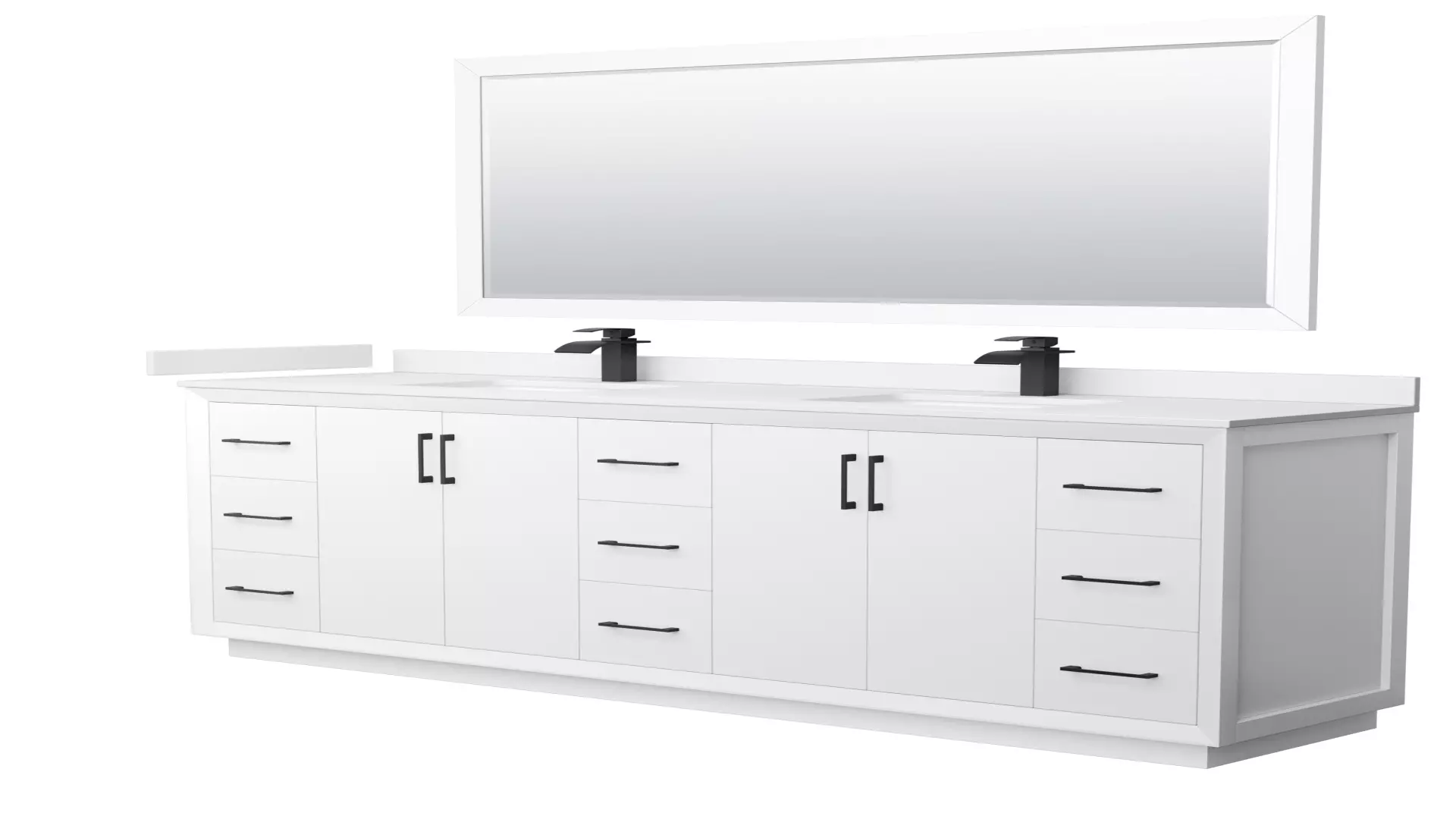 Strada 84 Inch Double Bathroom Vanity in White, White Cultured Marble Countertop, Undermount Square Sink, Matte Black Trim, 70 Inch Mirror material