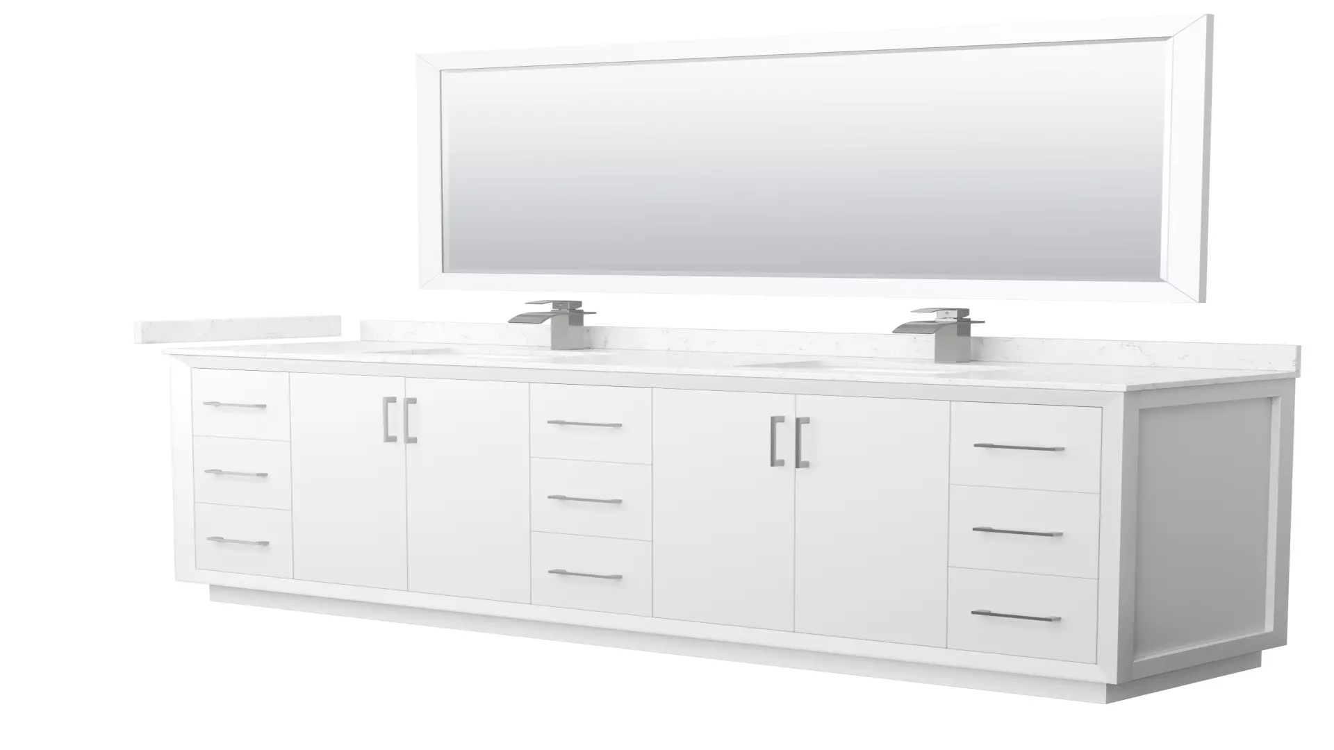 Strada 84 Inch Double Bathroom Vanity in White, Carrara Cultured Marble Countertop, Undermount Square Sink, Brushed Nickel Trim, 70 Inch Mirror material