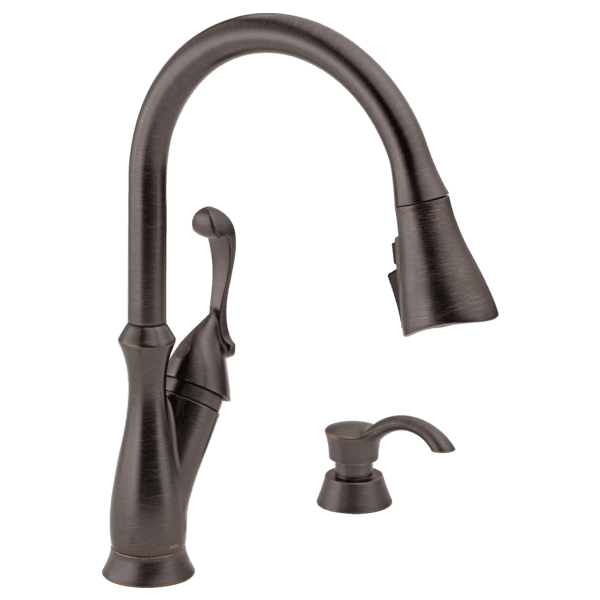 Delta Arabella™: Single Handle Pull-Down Kitchen Faucet with Soap Dispenser and ShieldSpray material