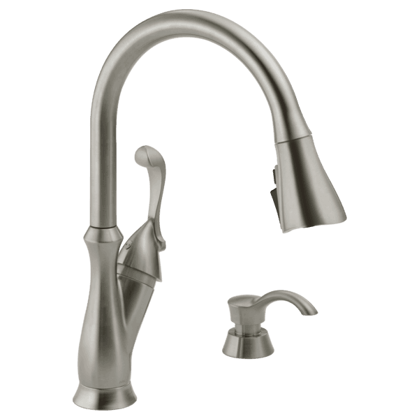 Delta Arabella™: Single Handle Pull-Down Kitchen Faucet with Soap Dispenser and ShieldSpray material