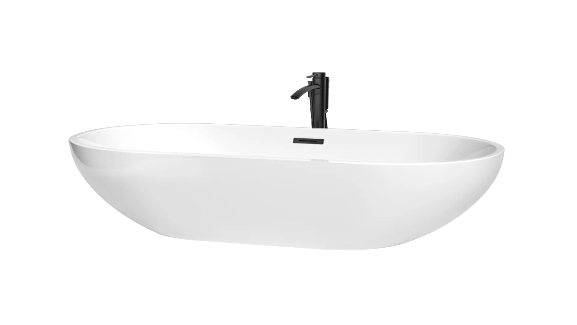 Brooklyn 60 Inch Freestanding Bathtub in White with Floor Mounted Faucet, Drain and Overflow Trim in Matte Black material