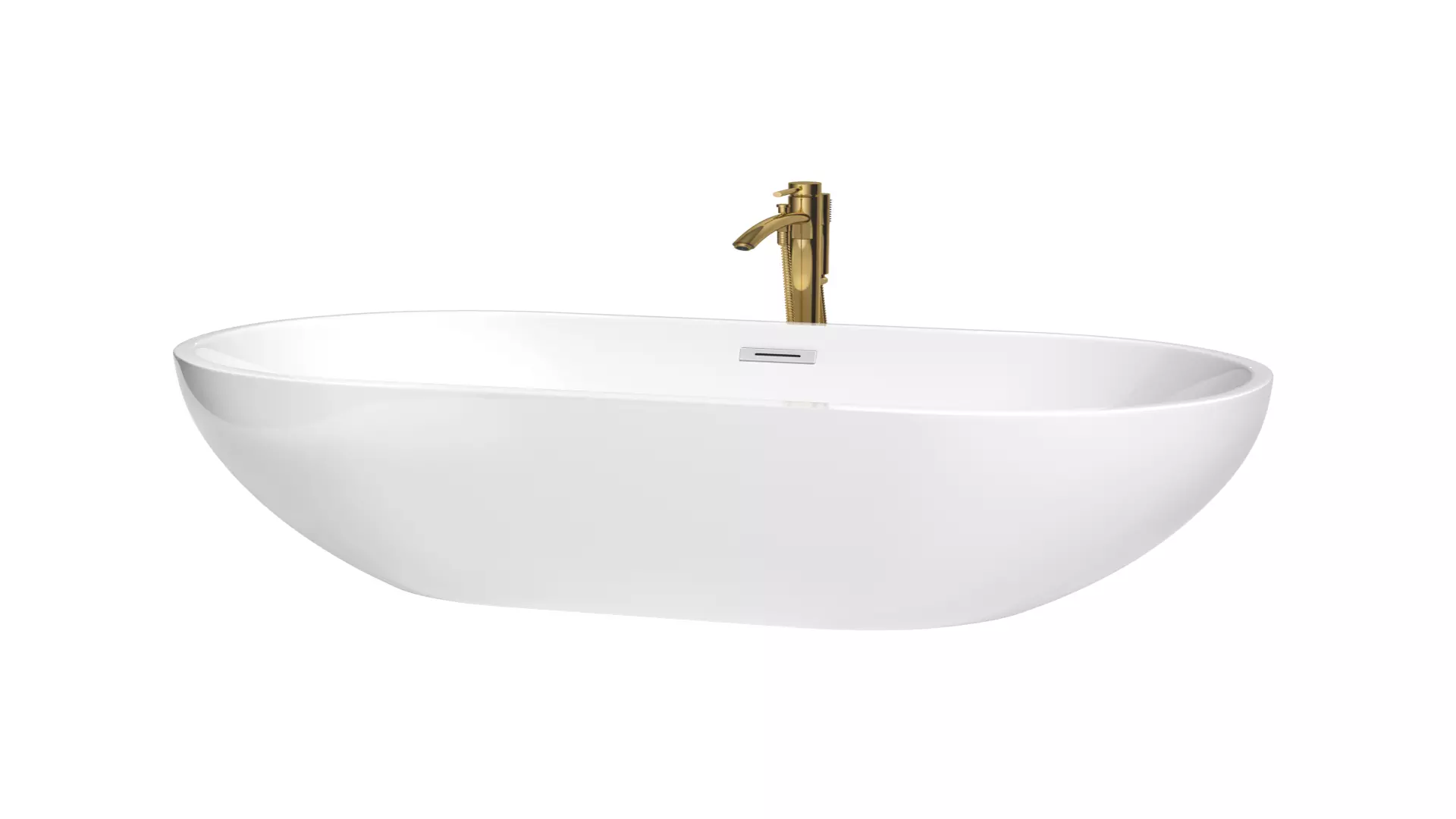 Brooklyn 60 Inch Freestanding Bathtub in White with Polished Chrome Trim and Floor Mounted Faucet in Brushed Gold material