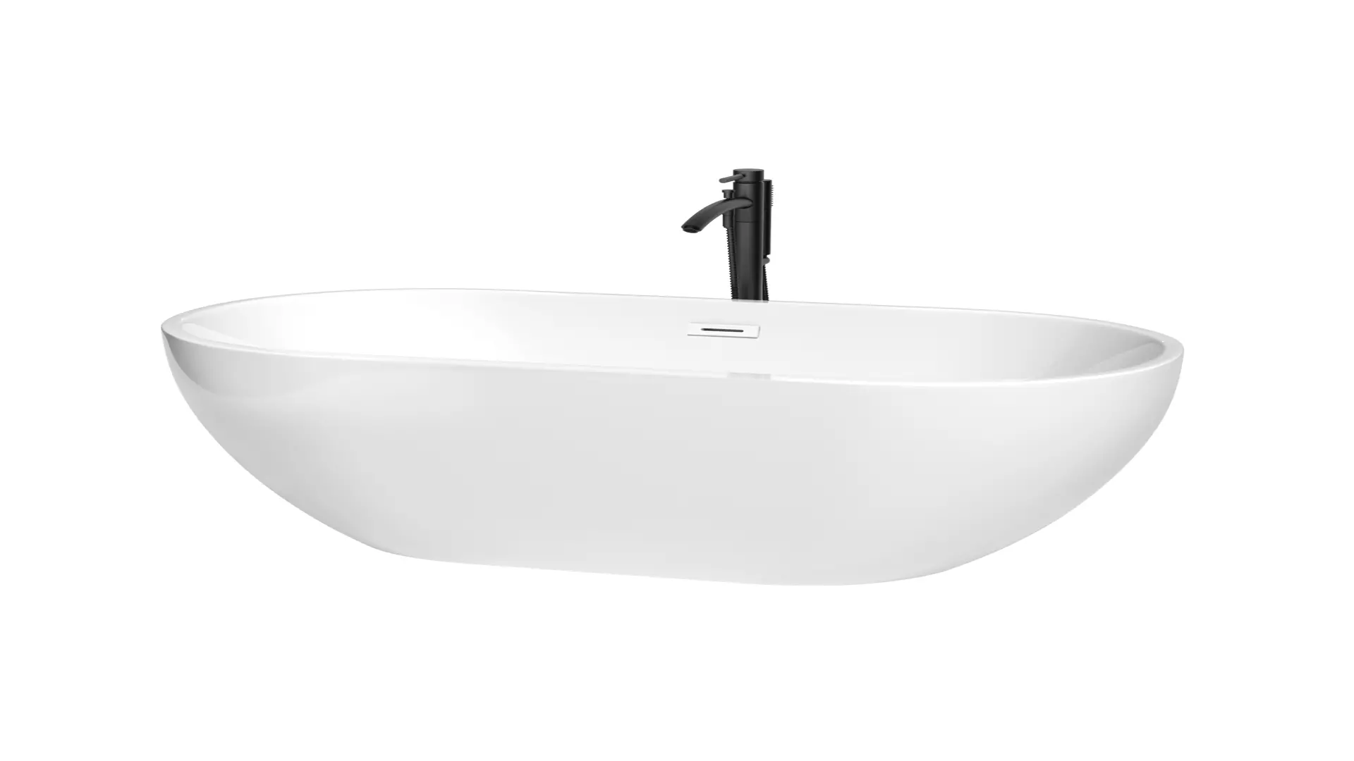 Brooklyn 60 Inch Freestanding Bathtub in White with Shiny White Trim and Floor Mounted Faucet in Matte Black material