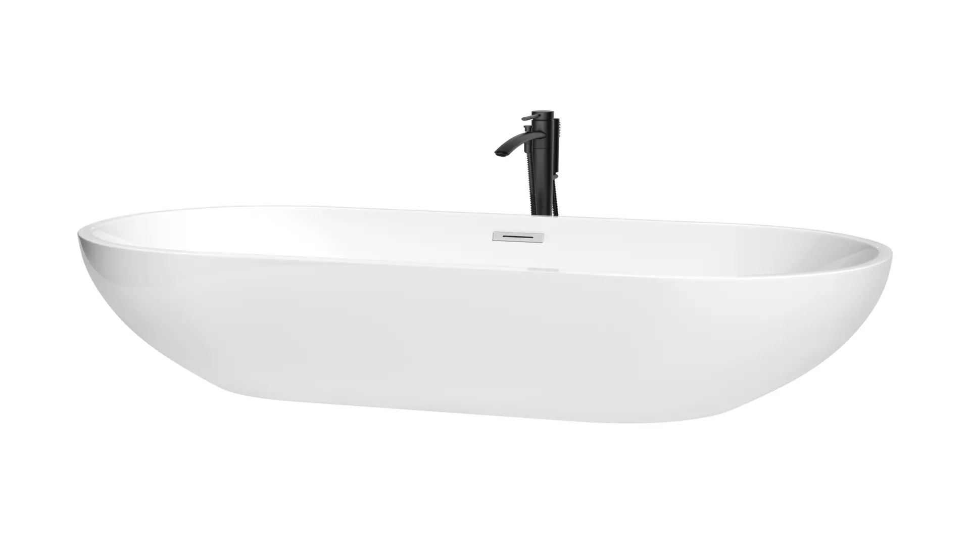 Brooklyn 67 Inch Freestanding Bathtub in White with Polished Chrome Trim and Floor Mounted Faucet in Matte Black material