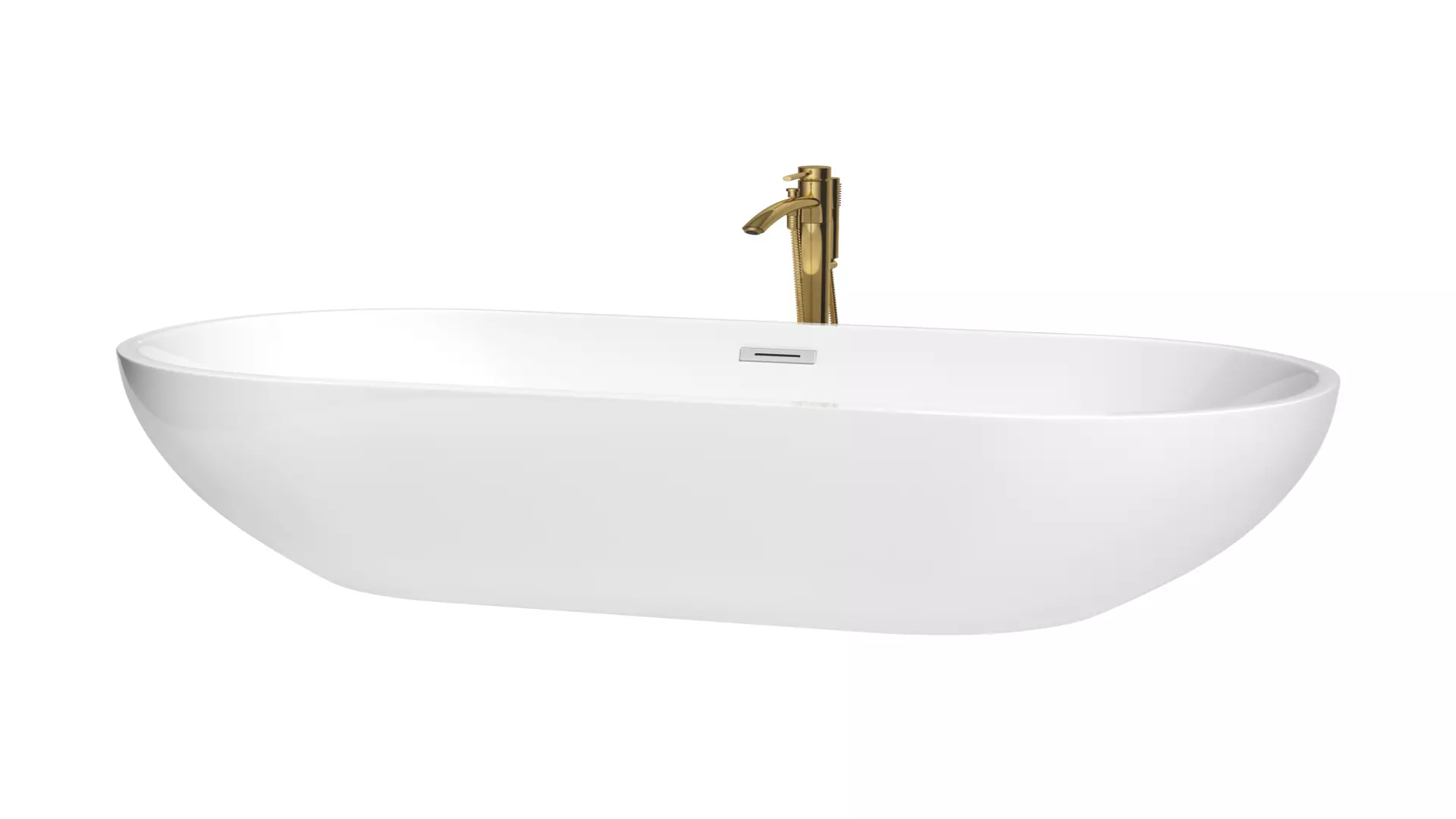 Brooklyn 67 Inch Freestanding Bathtub in White with Polished Chrome Trim and Floor Mounted Faucet in Brushed Gold material