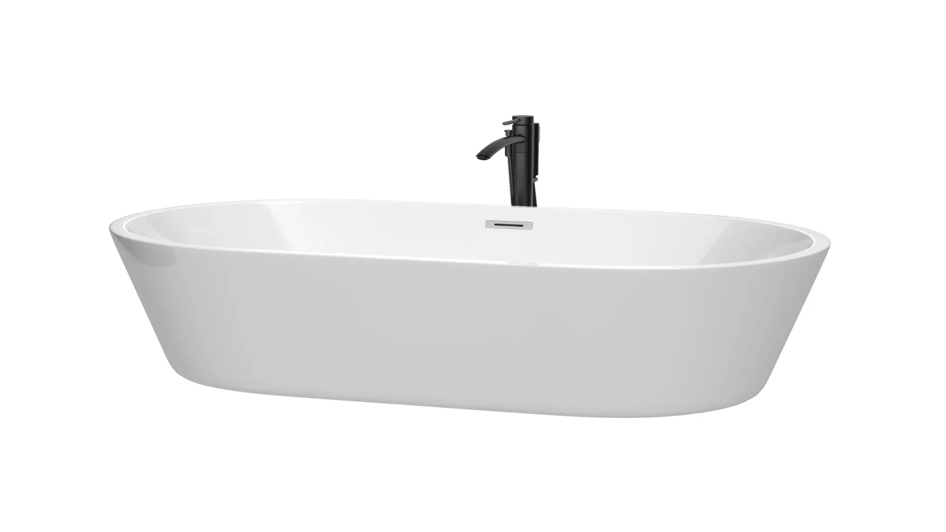 Carissa 60 Inch Freestanding Bathtub in White with Polished Chrome Trim and Floor Mounted Faucet in Matte Black material