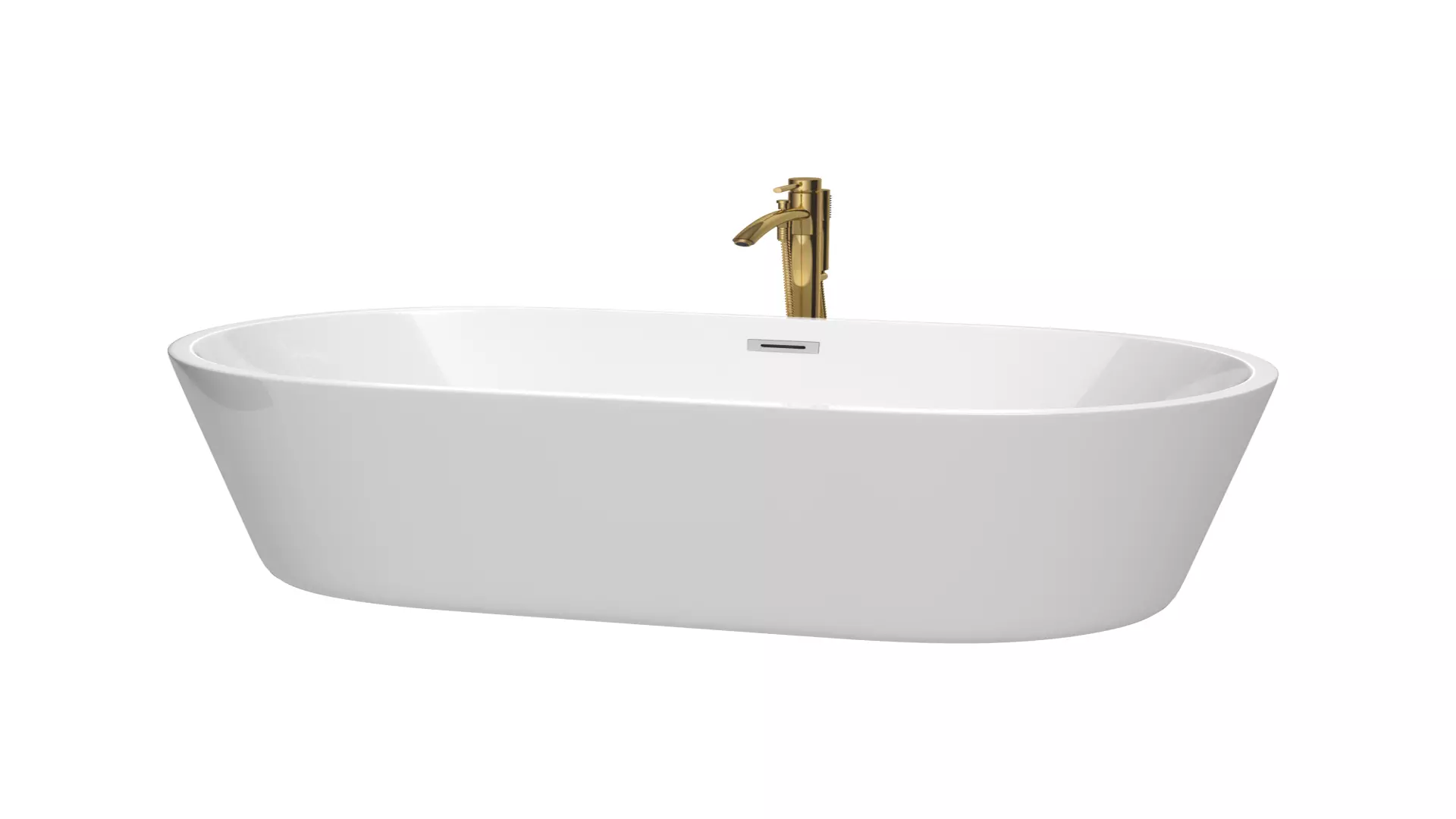 Carissa 60 Inch Freestanding Bathtub in White with Polished Chrome Trim and Floor Mounted Faucet in Brushed Gold material