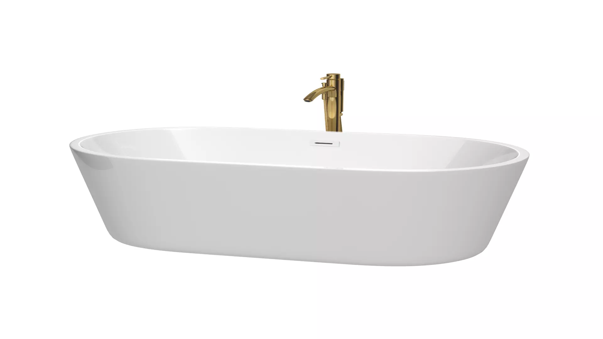 Carissa 60 Inch Freestanding Bathtub in White with Shiny White Trim and Floor Mounted Faucet in Brushed Gold material