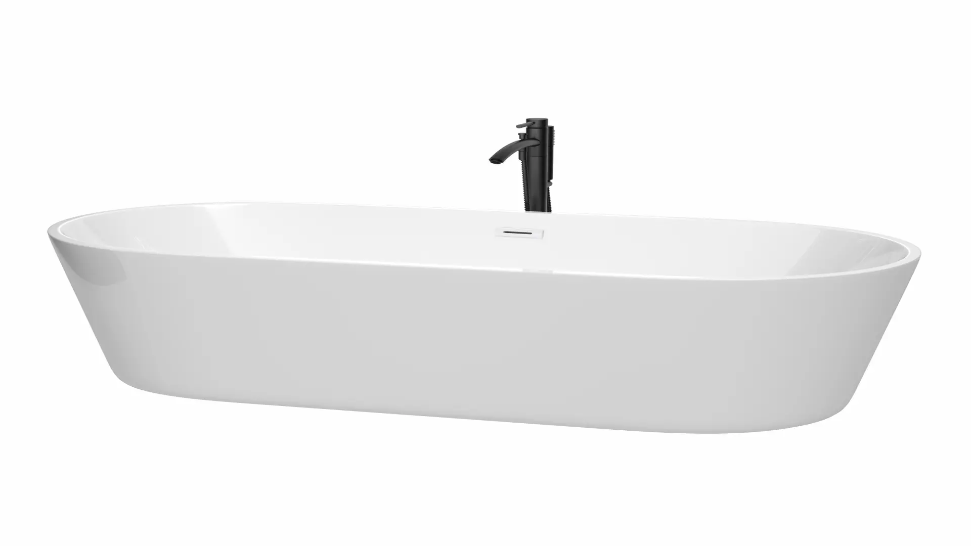 Carissa 71 Inch Freestanding Bathtub in White with Shiny White Trim and Floor Mounted Faucet in Matte Black material