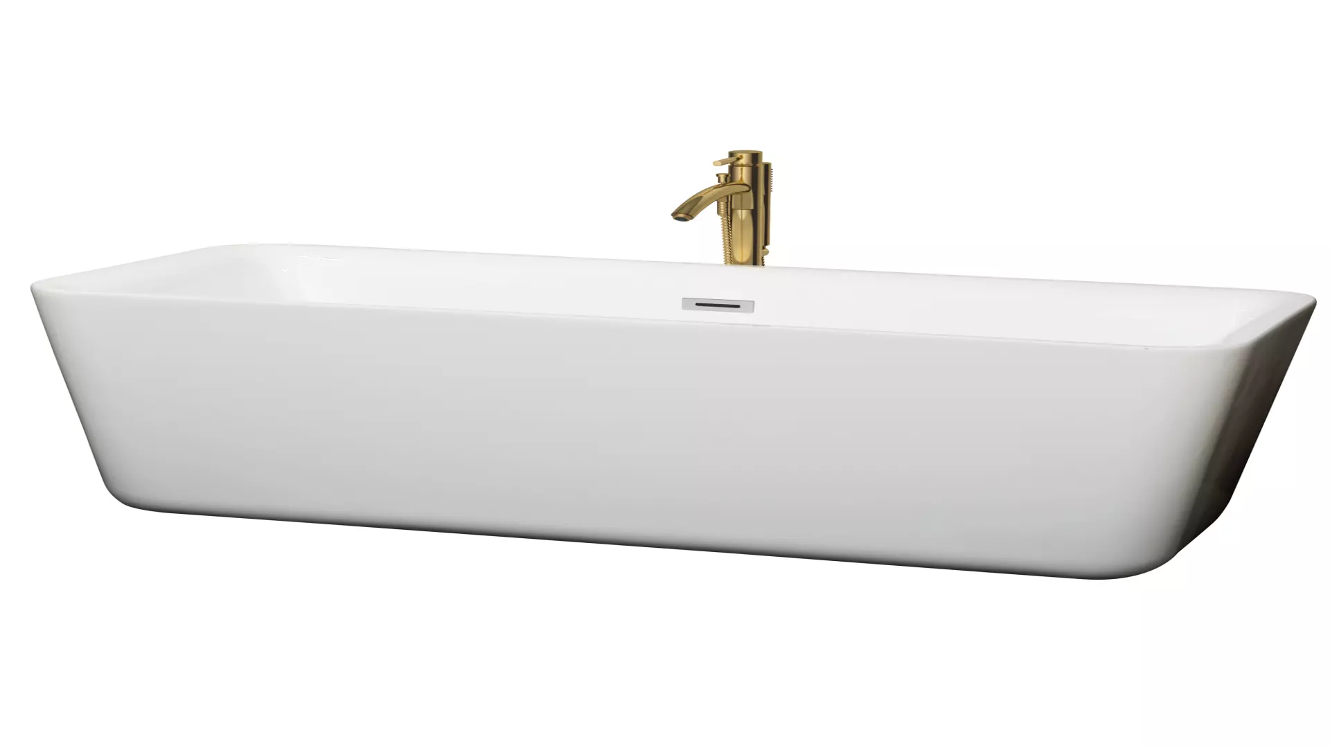 Emily 69 Inch Freestanding Bathtub in White with Polished Chrome Trim and Floor Mounted Faucet in Brushed Gold material