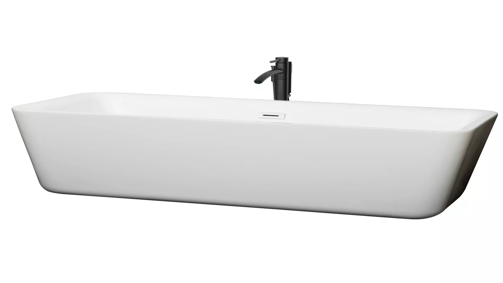 Emily 69 Inch Freestanding Bathtub in White with Shiny White Trim and Floor Mounted Faucet in Matte Black material
