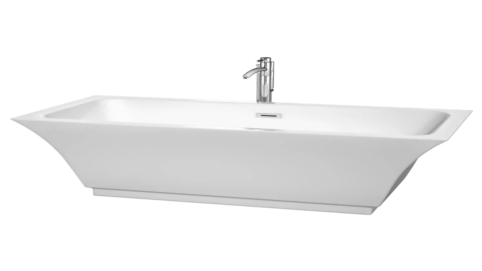 Galina 67 Inch Freestanding Bathtub in White with Floor Mounted Faucet, Drain and Overflow Trim in Polished Chrome material