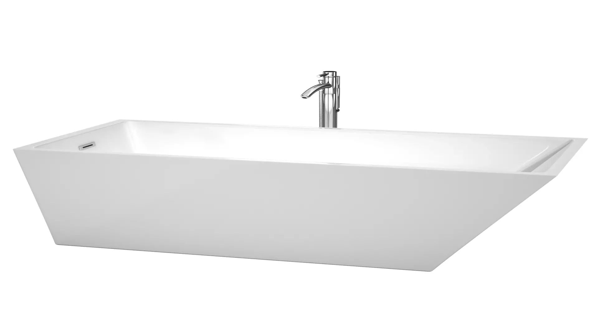Hannah 67 Inch Freestanding Bathtub in White with Floor Mounted Faucet, Drain and Overflow Trim in Polished Chrome material