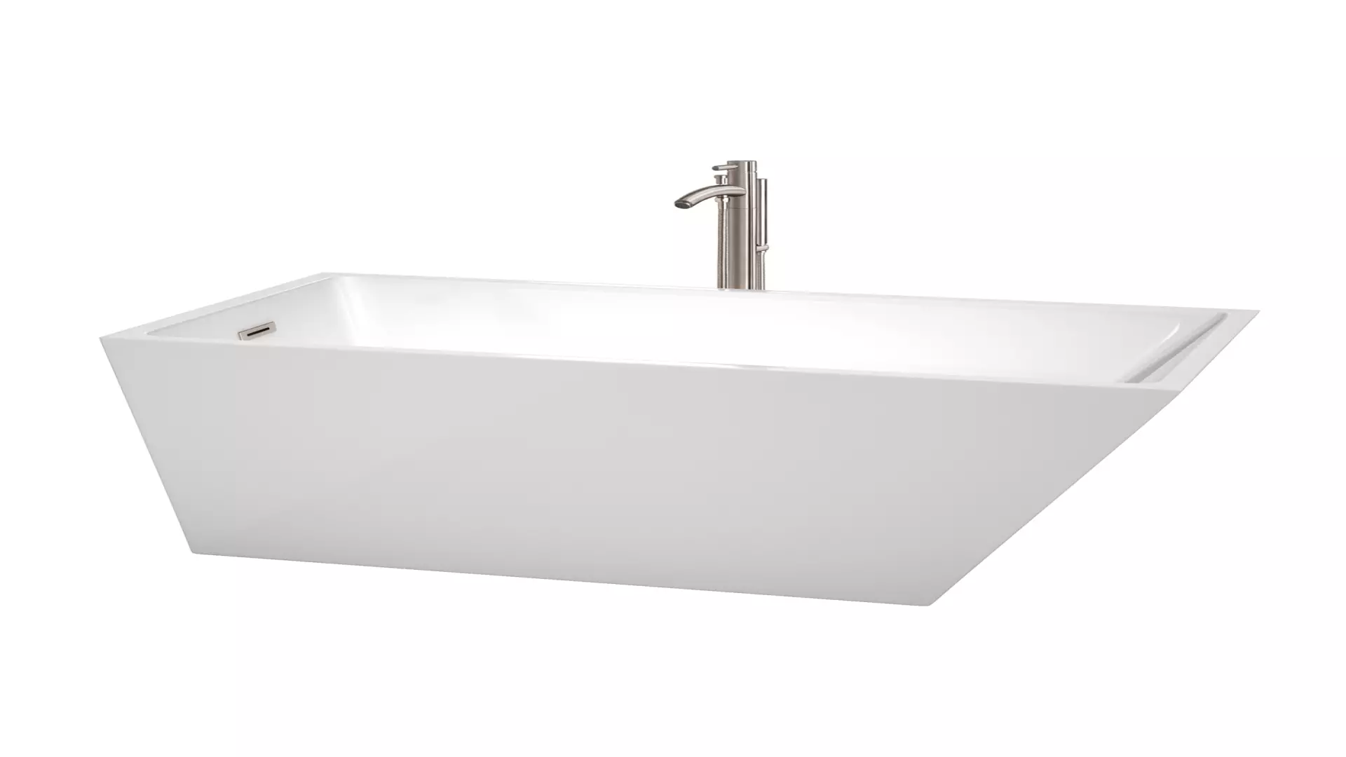 Hannah 59 Inch Freestanding Bathtub in White with Floor Mounted Faucet, Drain and Overflow Trim in Brushed Nickel material