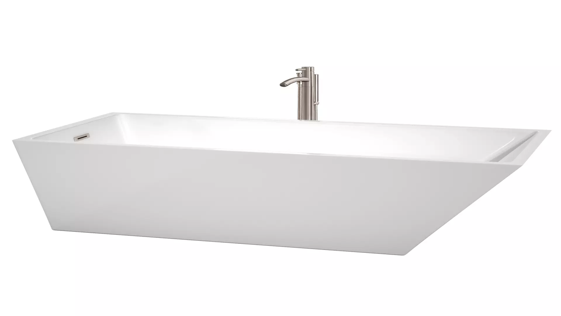 Hannah 67 Inch Freestanding Bathtub in White with Floor Mounted Faucet, Drain and Overflow Trim in Brushed Nickel material