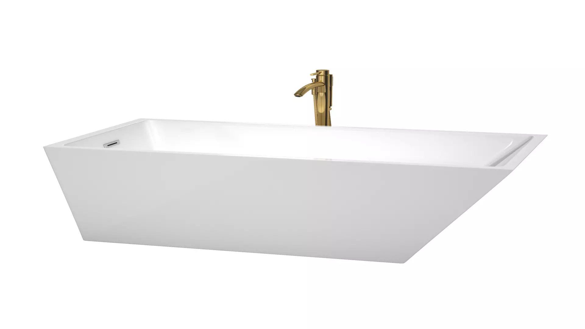 Hannah 59 Inch Freestanding Bathtub in White with Polished Chrome Trim and Floor Mounted Faucet in Brushed Gold material