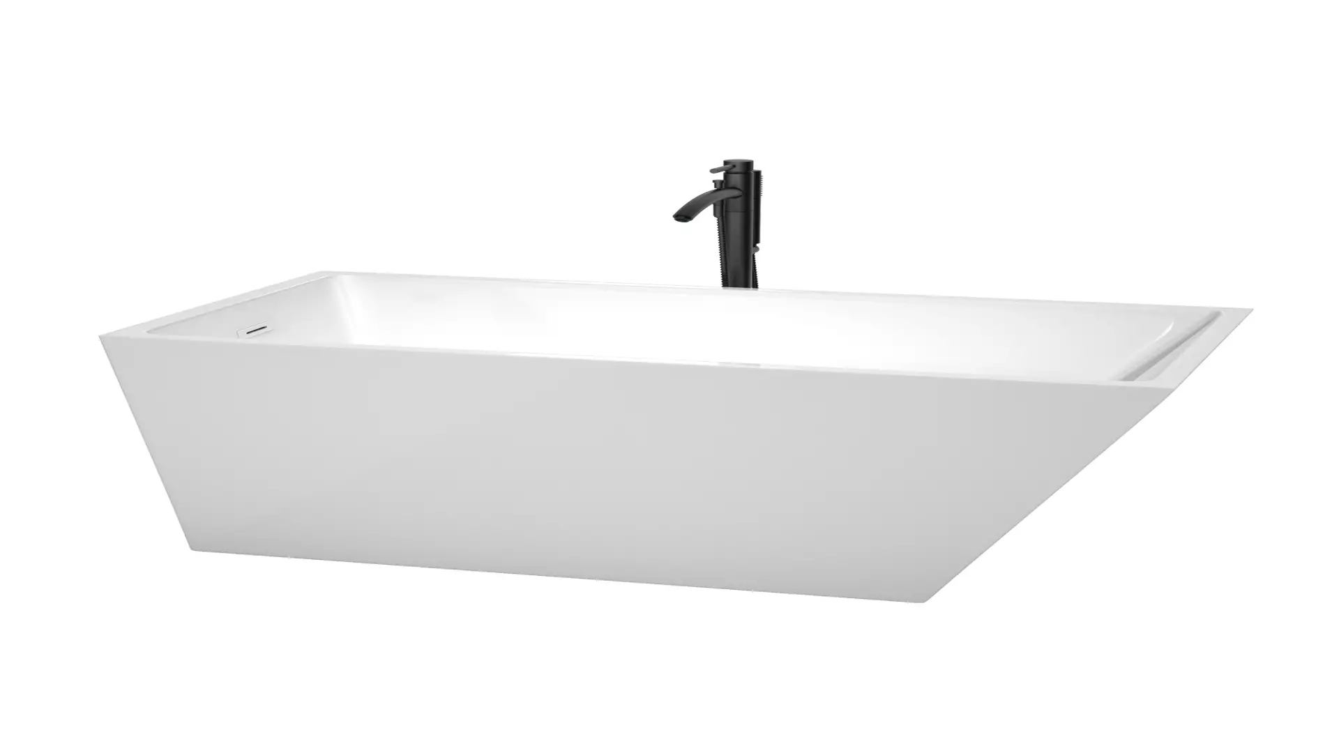 Hannah 59 Inch Freestanding Bathtub in White with Shiny White Trim and Floor Mounted Faucet in Matte Black material