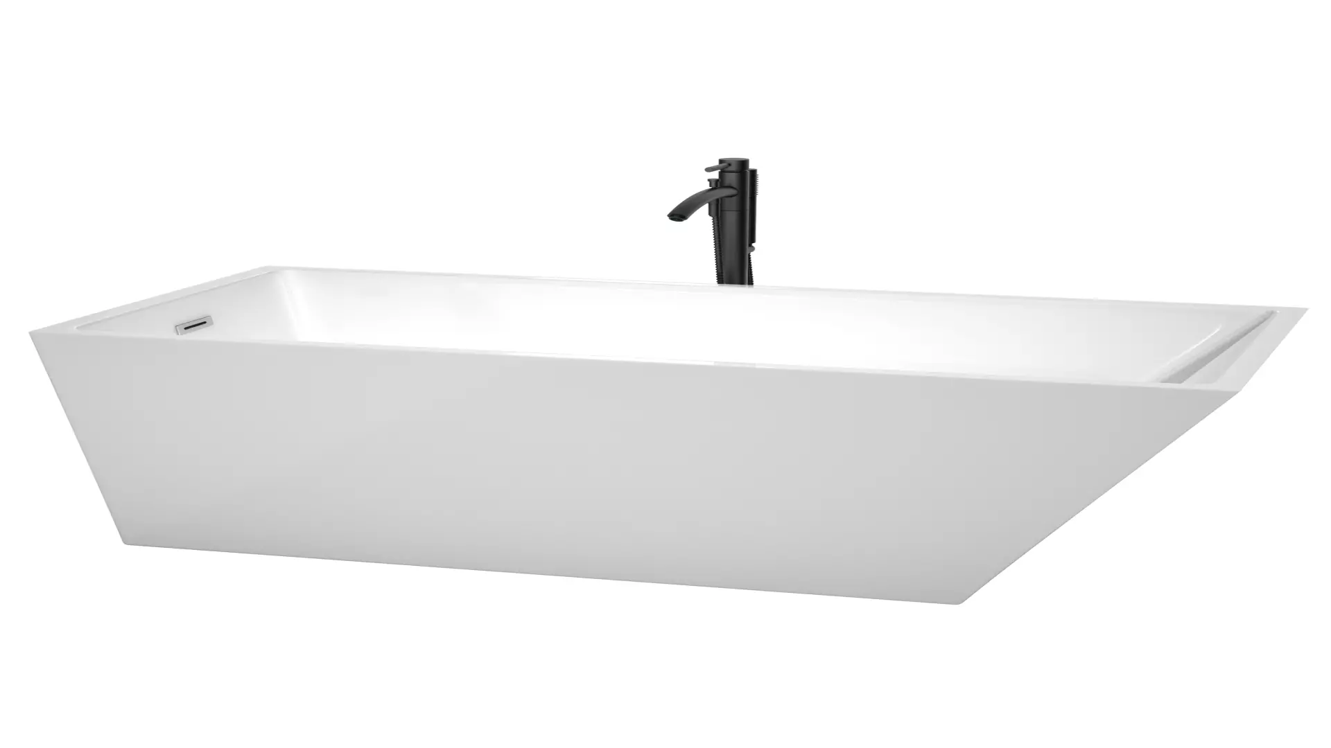 Hannah 67 Inch Freestanding Bathtub in White with Polished Chrome Trim and Floor Mounted Faucet in Matte Black material